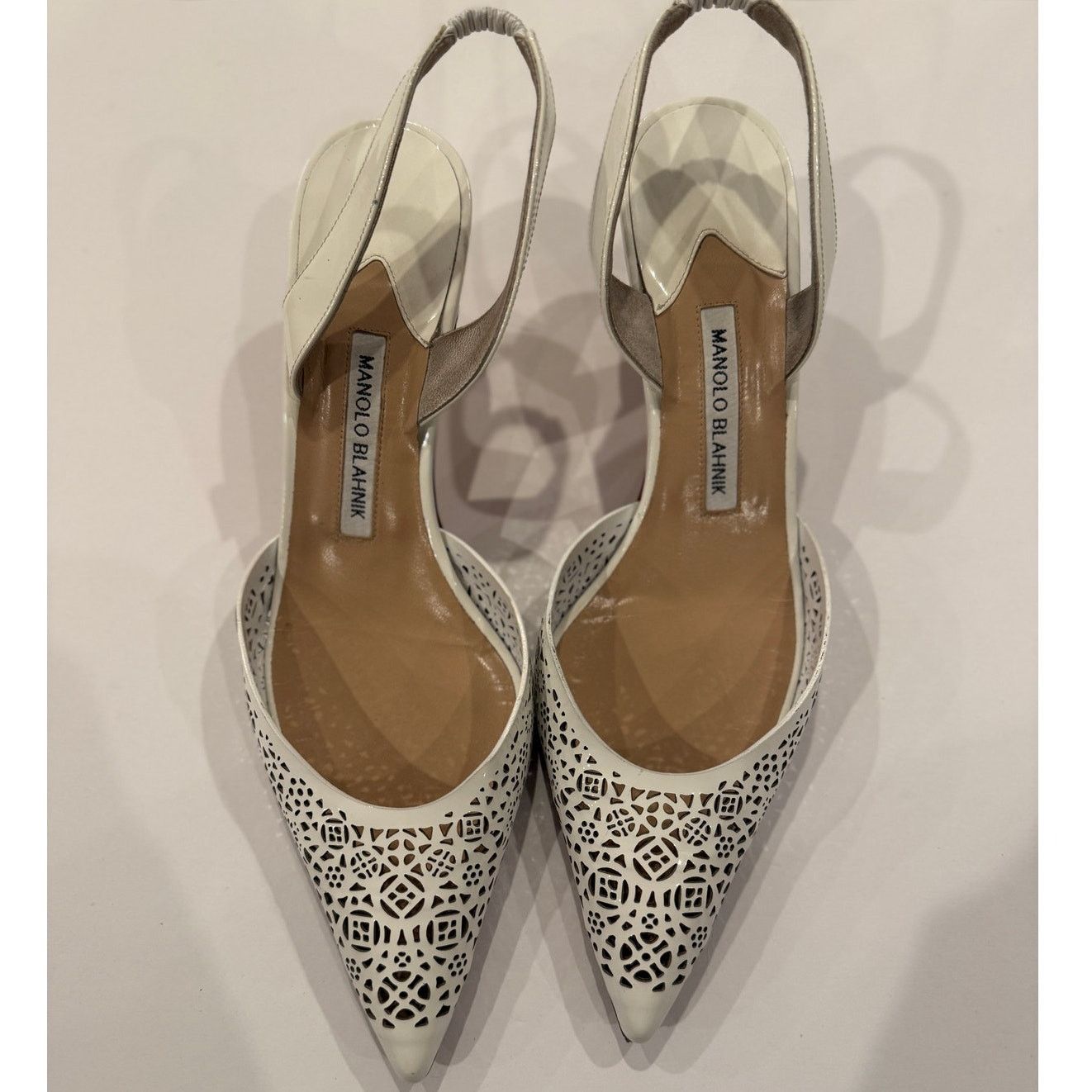 Manolo Blahnik Manolo Blahnik Carolyne White Leather Vintage Slingback 41 Size US 11 / IT 41 - 2 Thumbnail