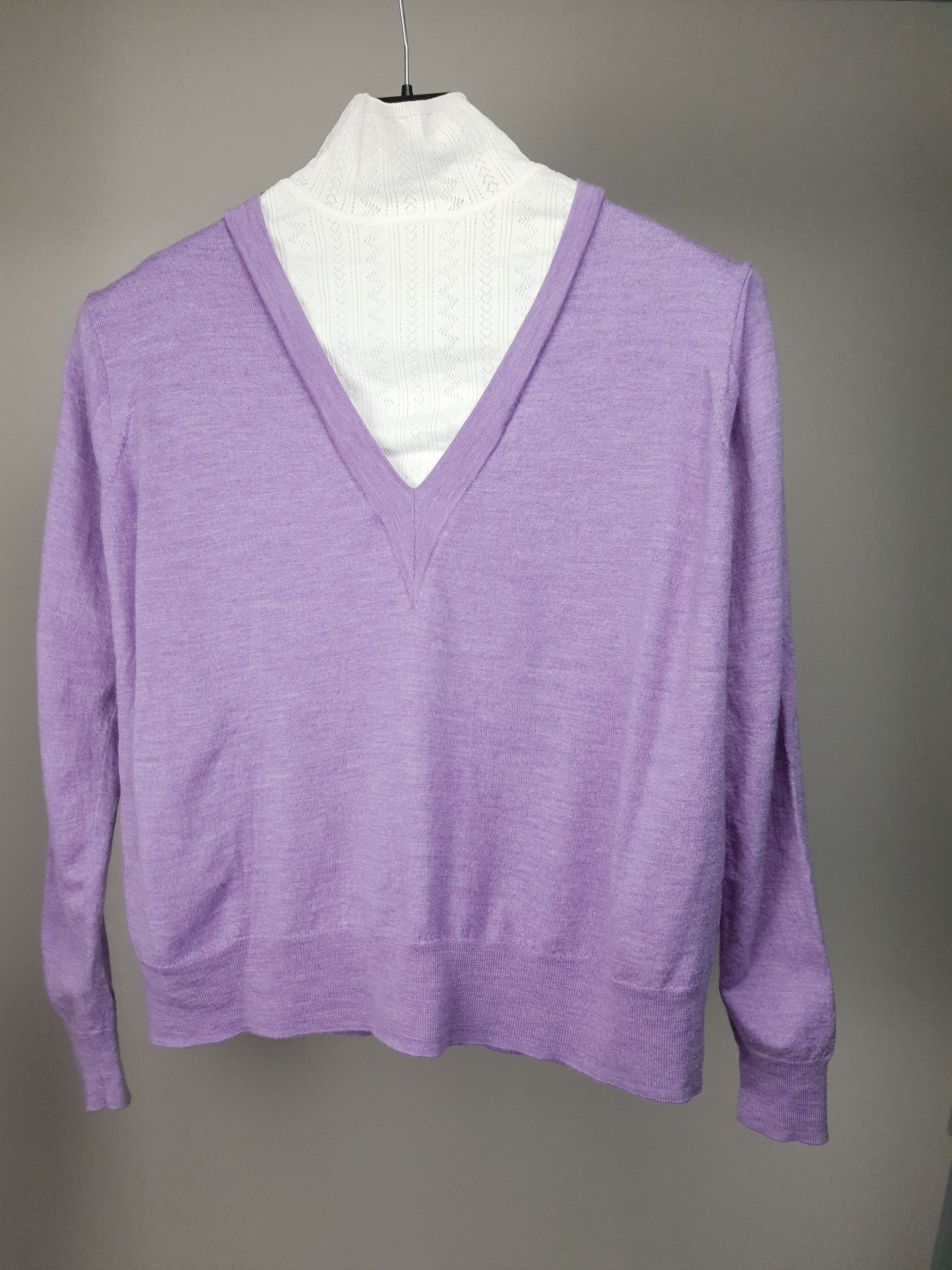 Sandro Classic Retro Style Purple V-Neck Lace Neck Sweater Size S / US 4 / IT 40 - 2 Thumbnail
