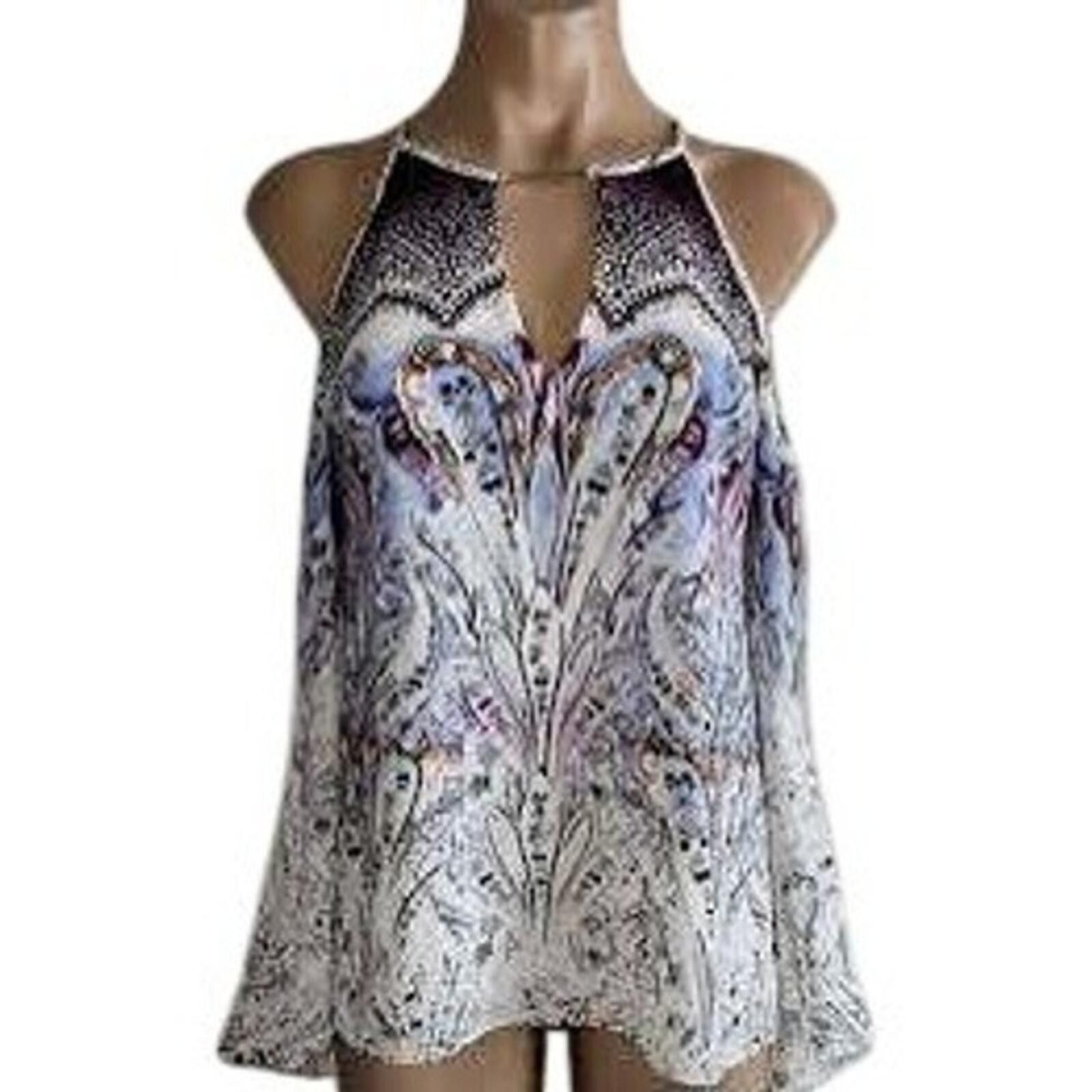 Other White House Black Market Cold Shoulder Top 4P Blue Paisley Size S / US 4 / IT 40 - 1 Thumbnail