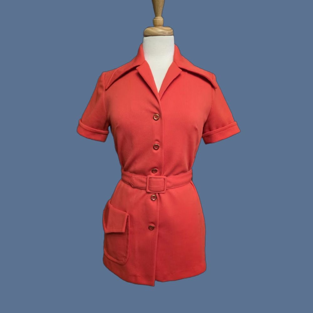 GRAFF VINTAGE Graff Californiawear Belted Blouse Button Front Orange Womens Medium Shirt Size M / US 6-8 / IT 42-44 - 1 Thumbnail
