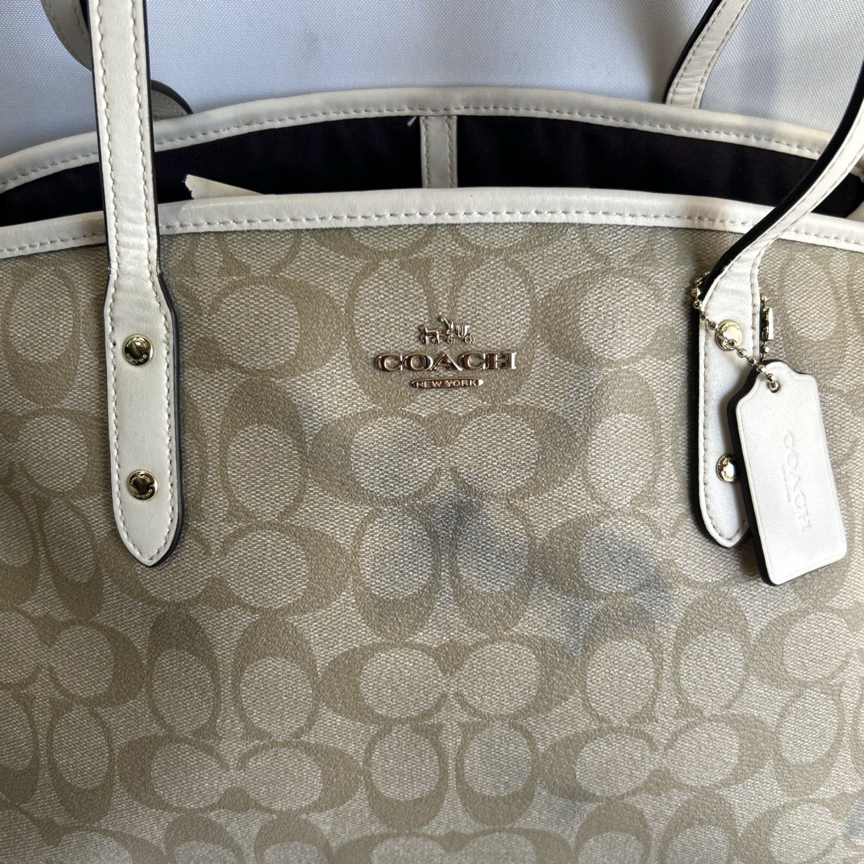 Coach VINTAGE Coach Tote Signature Beige & Ivory Drawstring Carryall Satchel Handbag F57842 Size ONE SIZE - 2 Thumbnail
