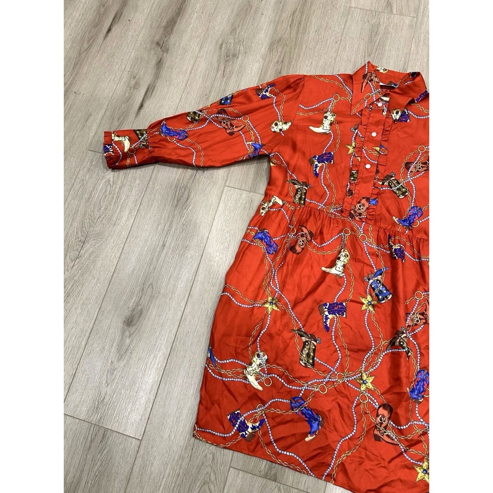 Sandro Sandro Western Silk Cowboy Boot Long Sleeve Shirt Dress Red 40 Women's Vintage Flaw Padded Shoulders Fashion Casual - Mens, Womens Size S / US 4 / IT 40 - 3 Thumbnail