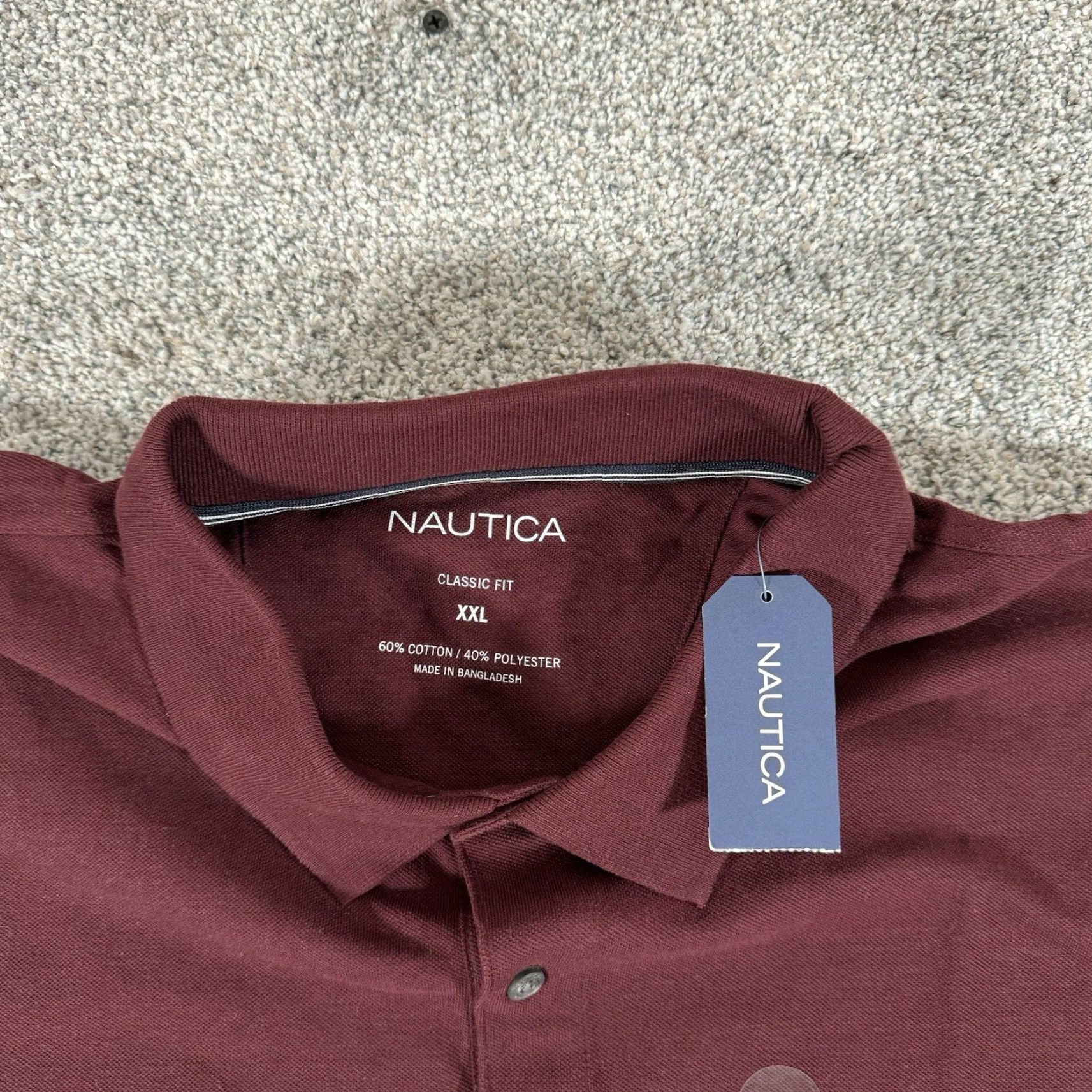 Nautica Nautica Polo Shirt Mens Long Sleeve Classic Fit 2XL Burgundy Cotton Polyester Preppy Academia Wine Size US XXL / EU 58 / 5 - 4 Thumbnail