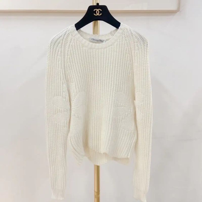 Dior Dior White Cotton Long Sleeve Sweater 0089 Size S / US 4 / IT 40 - 1 Thumbnail