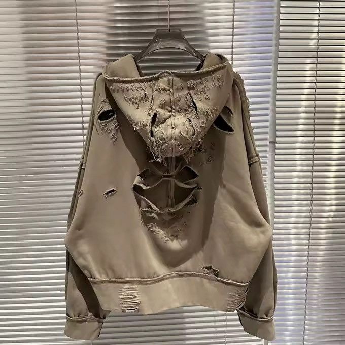 Other Distressed Loose Zipper Washed Hip Hop Beige Jacket Hoodie Size US M / EU 48-50 / 2 - 2 Thumbnail