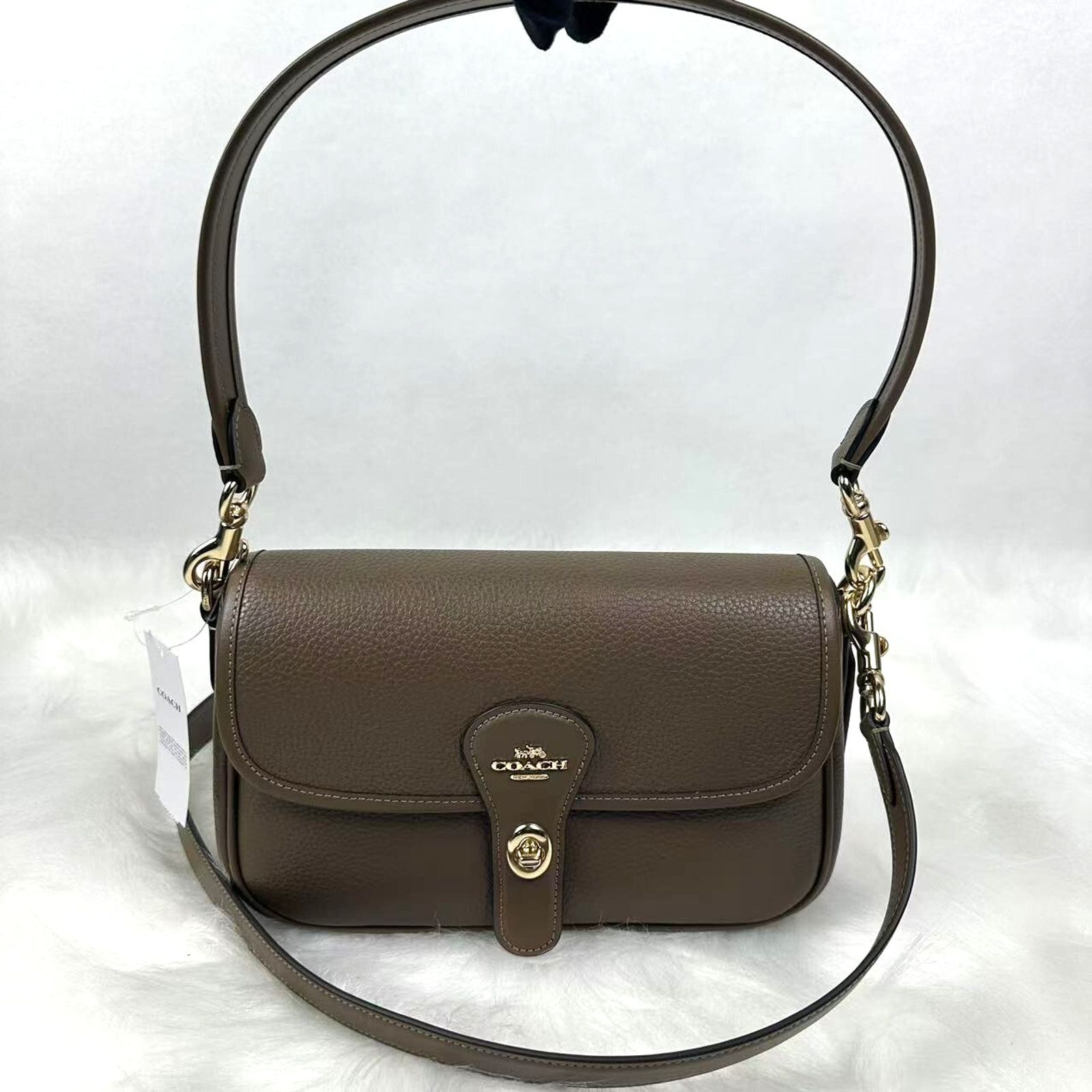 Coach Hadley Shoulder Bag Crossbody Leather Gold/dark Stone in Brown, Women's