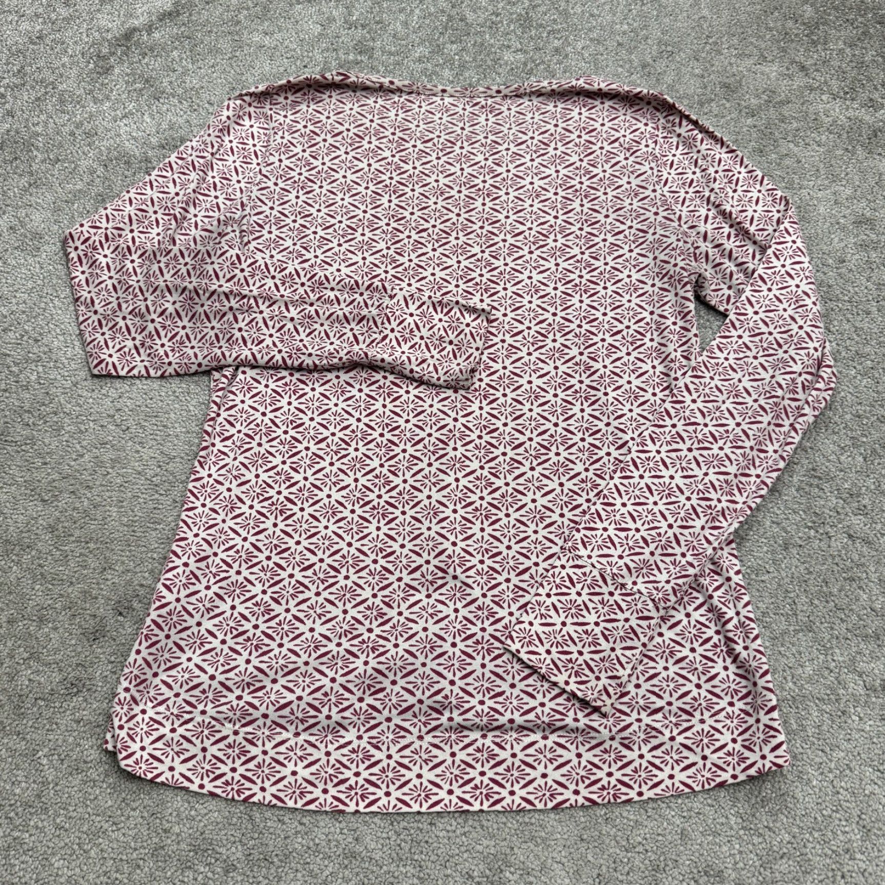 Lands' End Lands' End Basic T-Shirt Womens Small Bugundy White Geometric Crew Neck Tee | Red | Long Sleeve Casual Knit Polyester Spandex Size S / US 4 / IT 40 - 2 Thumbnail