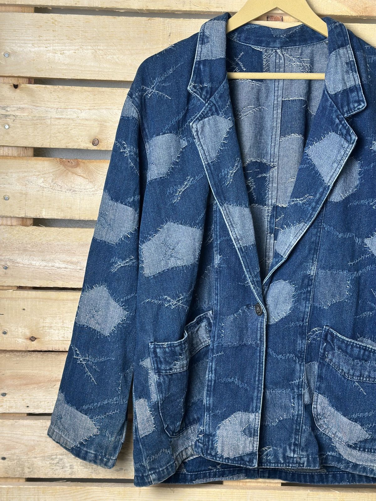 Beauty Beast × Vintage Vintage Denim Patchwork Print Blazer Jacket Size US L / EU 52-54 / 3 - 5 Thumbnail