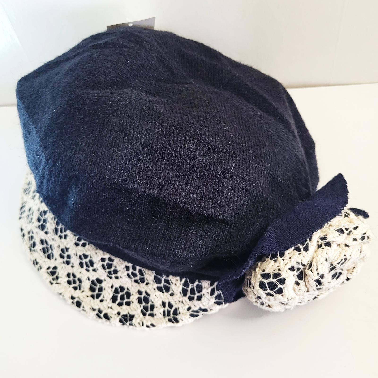 Other KOUKI Women’s Black Knit Newsboy Hat Lace Trim Pom Pom - NEW Size ONE SIZE - 2 Thumbnail