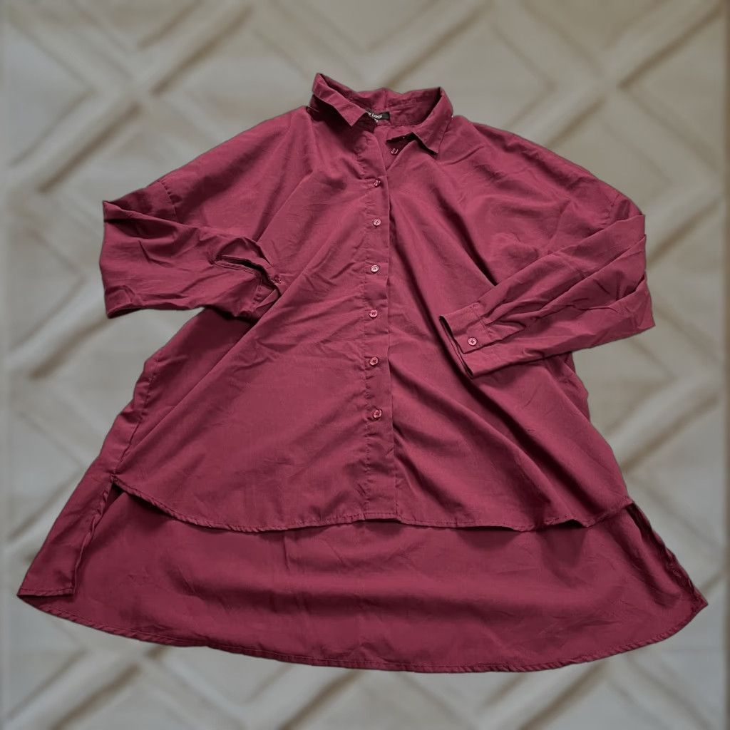 New Look New Look Button Down Shirt Womens XL Maroon Long Sleeve High Low Business Casual Size XL / US 12-14 / IT 48-50 - 1 Thumbnail