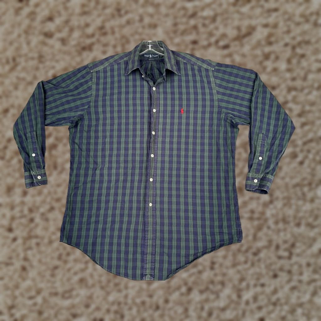 Polo Ralph Lauren VINTAGE Polo Ralph Lauren Shirt 16-34 Adult Blue Green Plaid Yarmouth Cotton Size US L / EU 52-54 / 3 - 1 Thumbnail