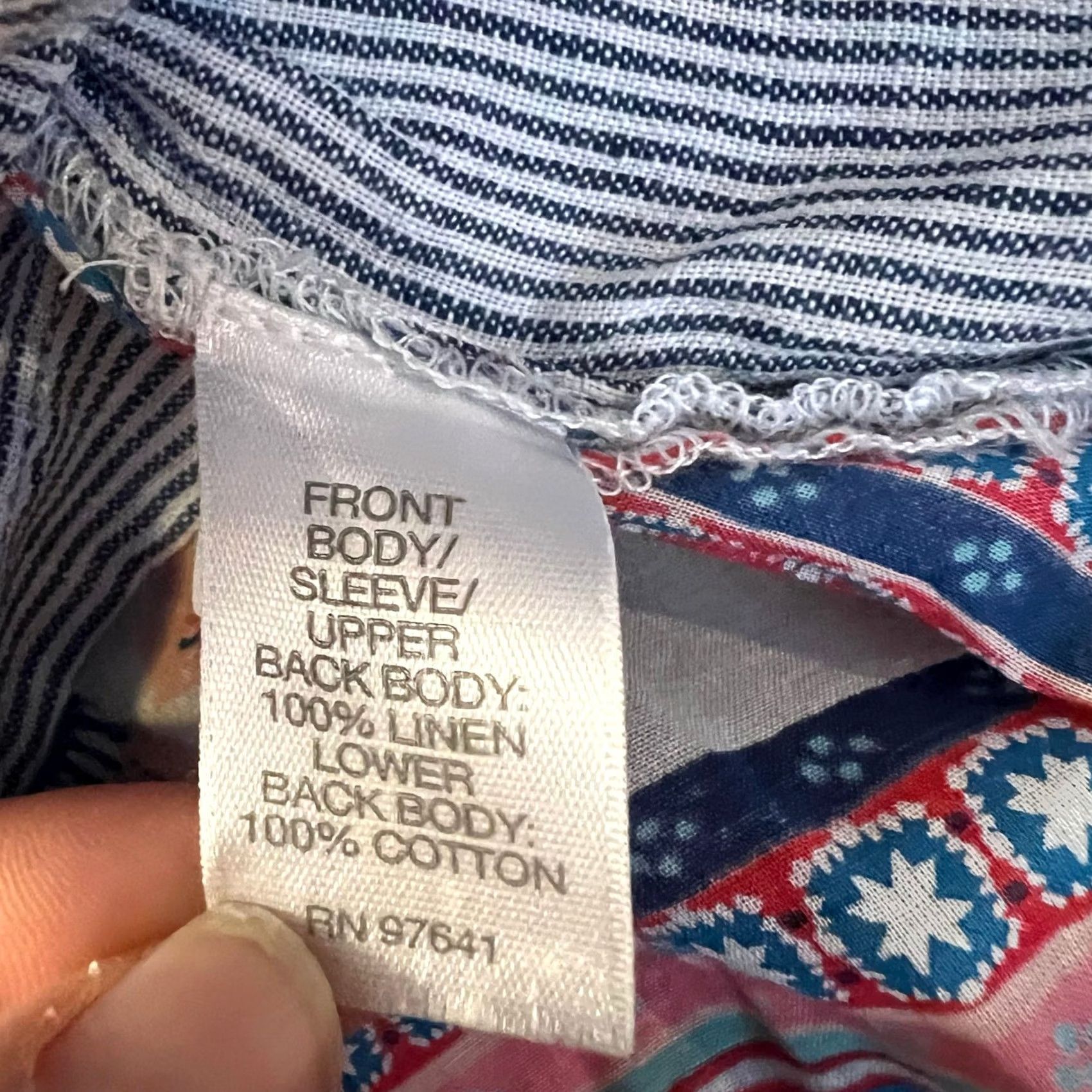 J. Jill J.Jill Shirt Womens Medium Floral Back Striped Linen Cotton Short Sleeve Boho Blue Button-Up Shirts M Womens Size M / US 6-8 / IT 42-44 - 7 Thumbnail