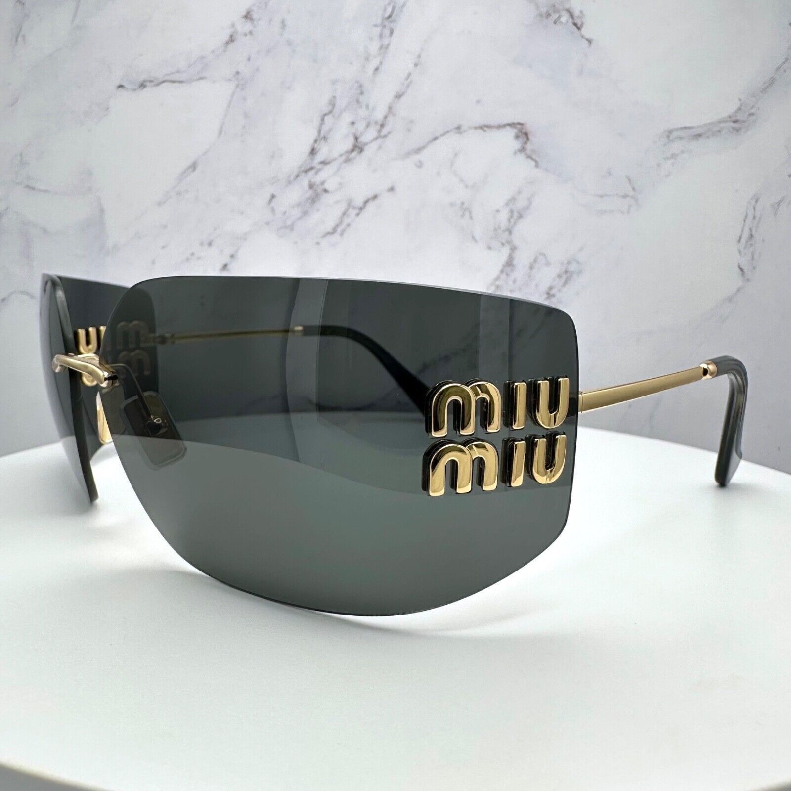 Miu Miu New MIU MIU Sunglasses Gold Rimless Wrap Square Size ONE SIZE - 23 Thumbnail