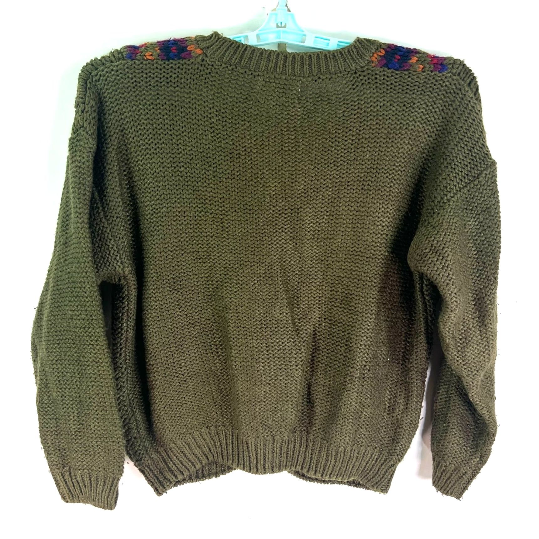 Vintage VINTAGE Jamie Scott Cardigan Sweater Women L Green/Purple Geometric 80s Knit Cable Knit V-Neck Asymmetrical Sleeve Button Size L / US 10 / IT 46 - 7 Thumbnail