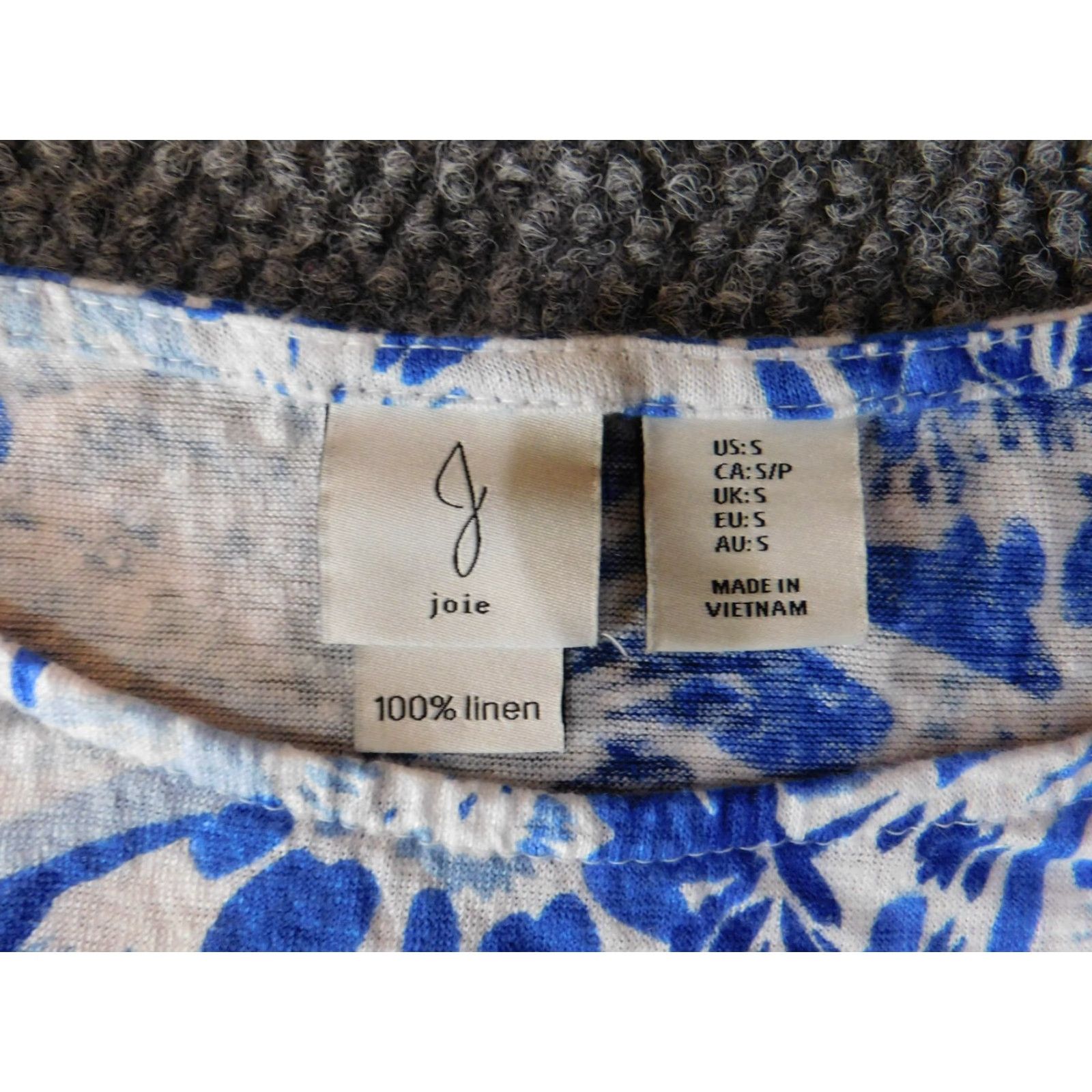 Joie JOIE Blouse Short Sleeve Linen Floral Womens S Blue Round Neck Pullover Casual Designer Basic Size S / US 4 / IT 40 - 4 Thumbnail