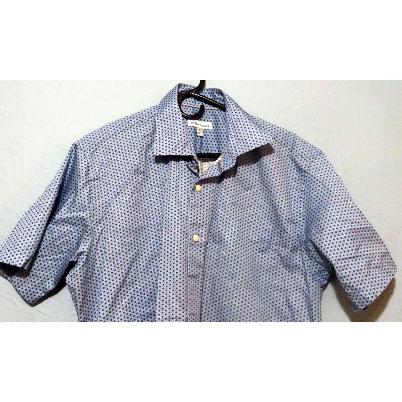Peter Millar Peter Millar Shirt Button-Up Short Sleeve Mens L Blue Starburst Geometric Pocket Lightweight Casual Travel Cotton Size US L / EU 52-54 / 3 - 3 Thumbnail