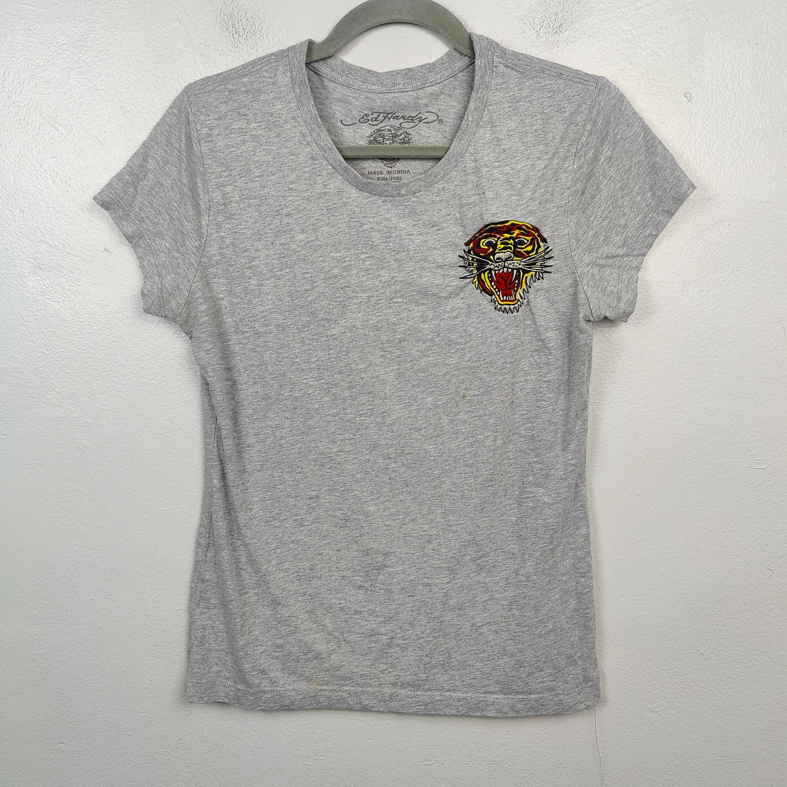Ed Hardy Vintage Y2K Ed Hardy T-Shirt Womens Large Gray Heather Tiger Size L / US 10 / IT 46 - 1 Thumbnail