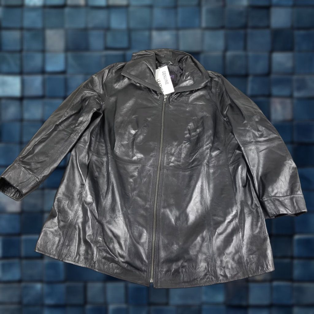 Vintage Roaman's Jacket Genuine Leather A-line Coat 18W 1X Plus Size Black NWT Motorcycle Outdoor Leather Jacket with Front Zipper Genuine leather jacket Size XXL / US 16-18 / IT 52-54 - 1 Thumbnail