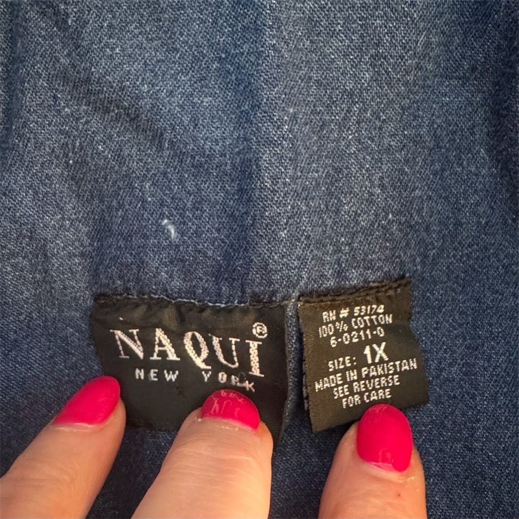 Other Naqui New York Women's 1X Denim Muumuu Dress Floral Embroid Size XL / US 12-14 / IT 48-50 - 7 Thumbnail