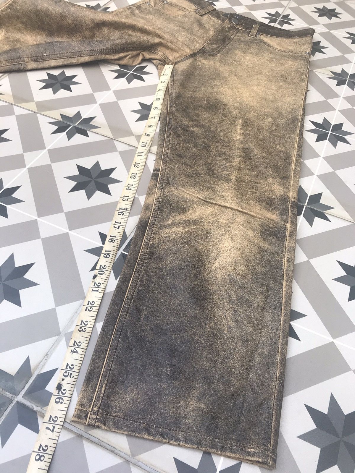 Genuine Leather DUAL ( JAPAN ) FADED COWHIDES LEATHER JEANS Size US 31 - 21 Thumbnail