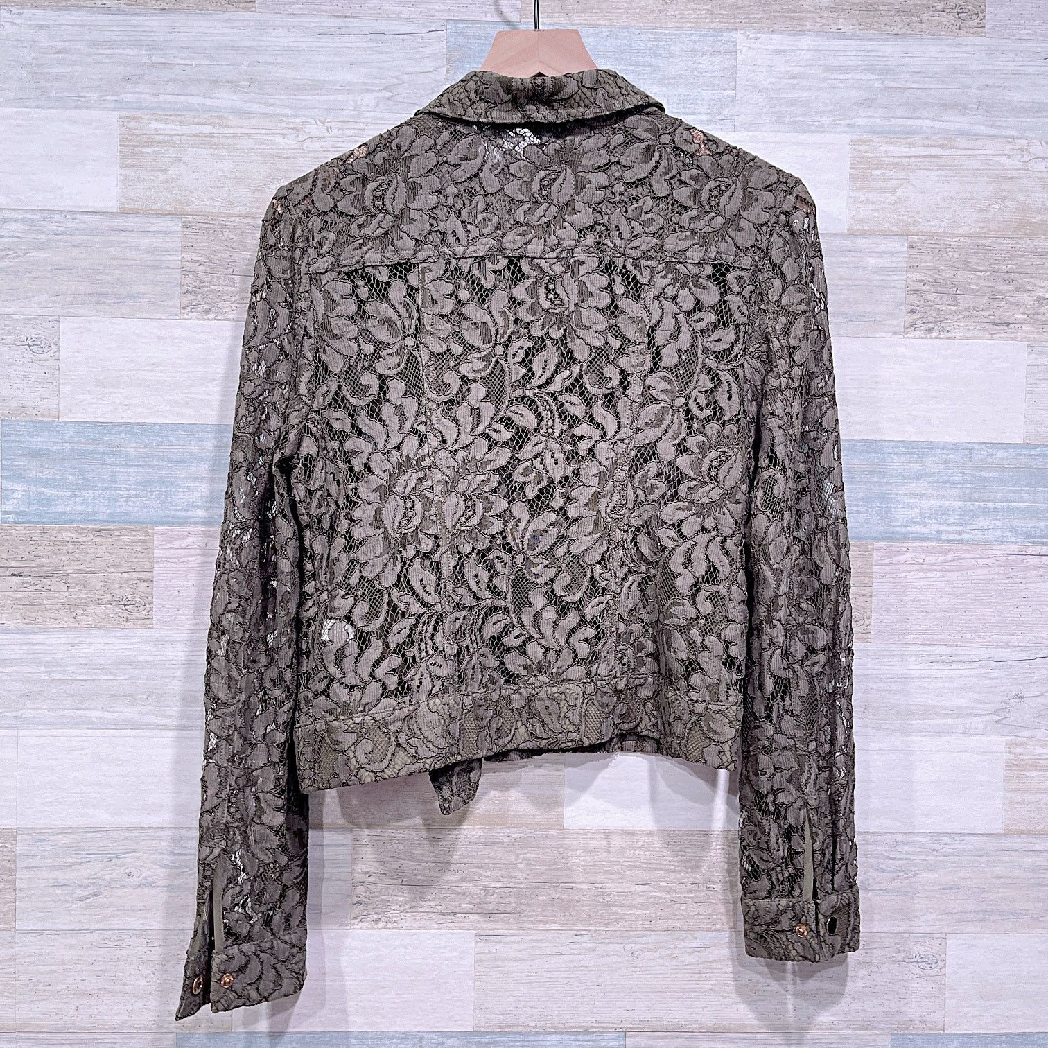 Bebe Bebe Floral Lace Moto Jacket Green Womens 10 Size L / US 10 / IT 46 - 5 Thumbnail