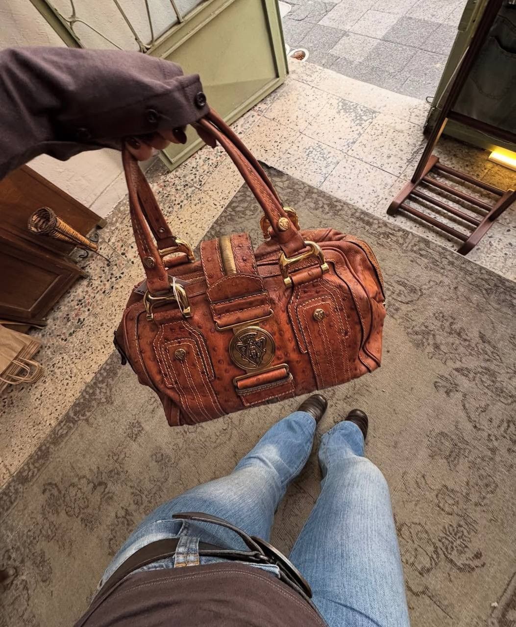 Gucci Gucci Ostrich Leather Speedy Brown Handle Bag Size ONE SIZE - 9 Thumbnail