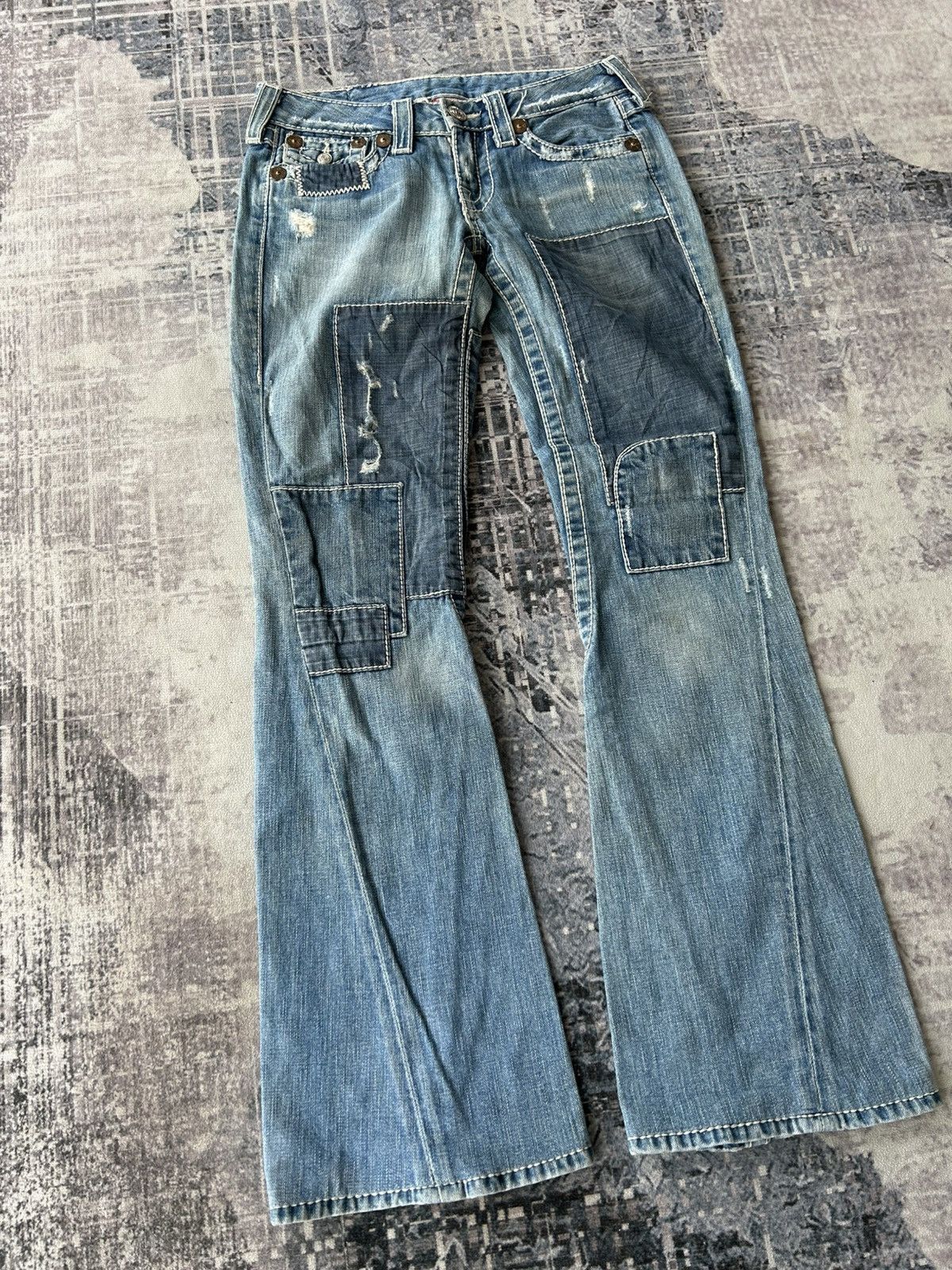 If Six Was Nine True Religion Flared Patchwork Jeans Size US 28 / EU 44 - 3 Thumbnail