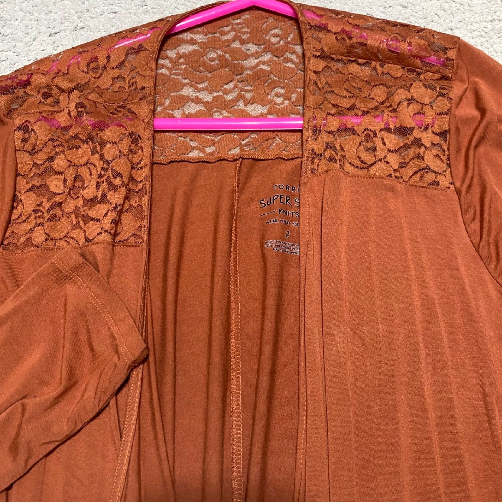 Torrid Torrid Cardigan Sweater Open Front Lace Yoke Drape 2X Womens Orange Knit Cardigan Pullover Size 2X Plus Womens Torrid Size XXL / US 16-18 / IT 52-54 - 4 Thumbnail