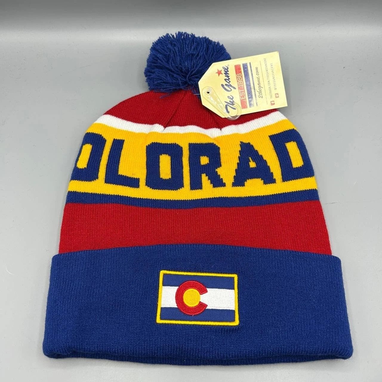 The Game Colorado Flag Hat Men Blue Red Cuffed Beanie Pom Pom Size ONE SIZE - 1 Thumbnail