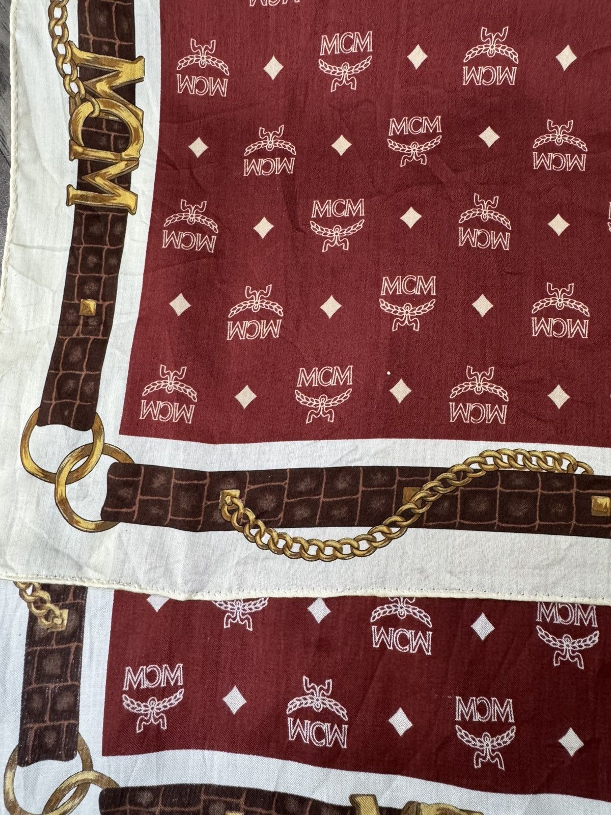 MCM Vintage MCM Bandana Scarf Bordeaux Red Cream Gold Logo Size ONE SIZE - 6 Thumbnail
