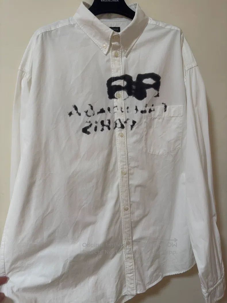 Balenciaga size 40 Splash-dyed white long-sleeve shirt jac