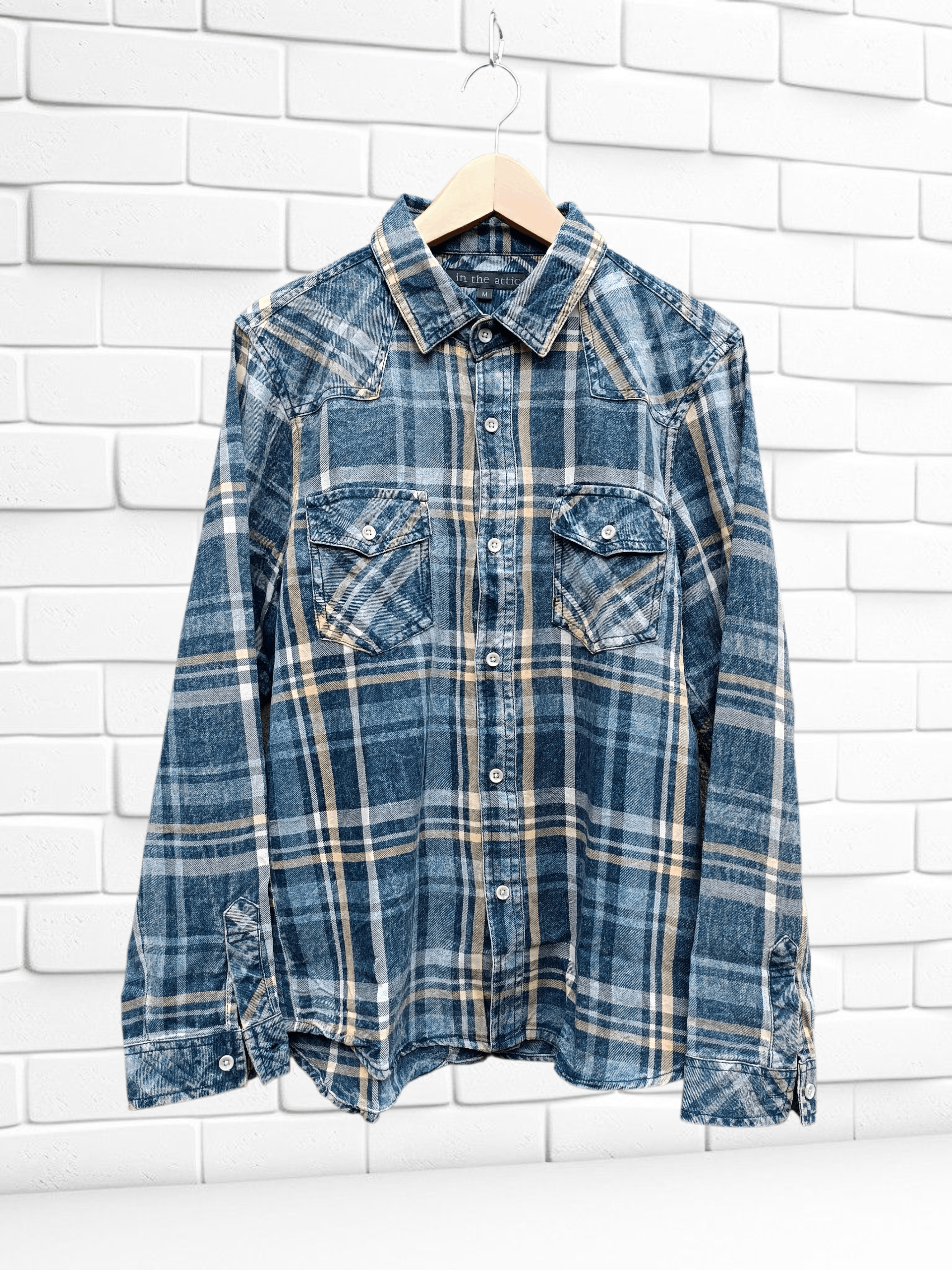 In The Attic In The Attic Denim Indigo Dyed Check Shirt Size US M / EU 48-50 / 2 - 1 Thumbnail