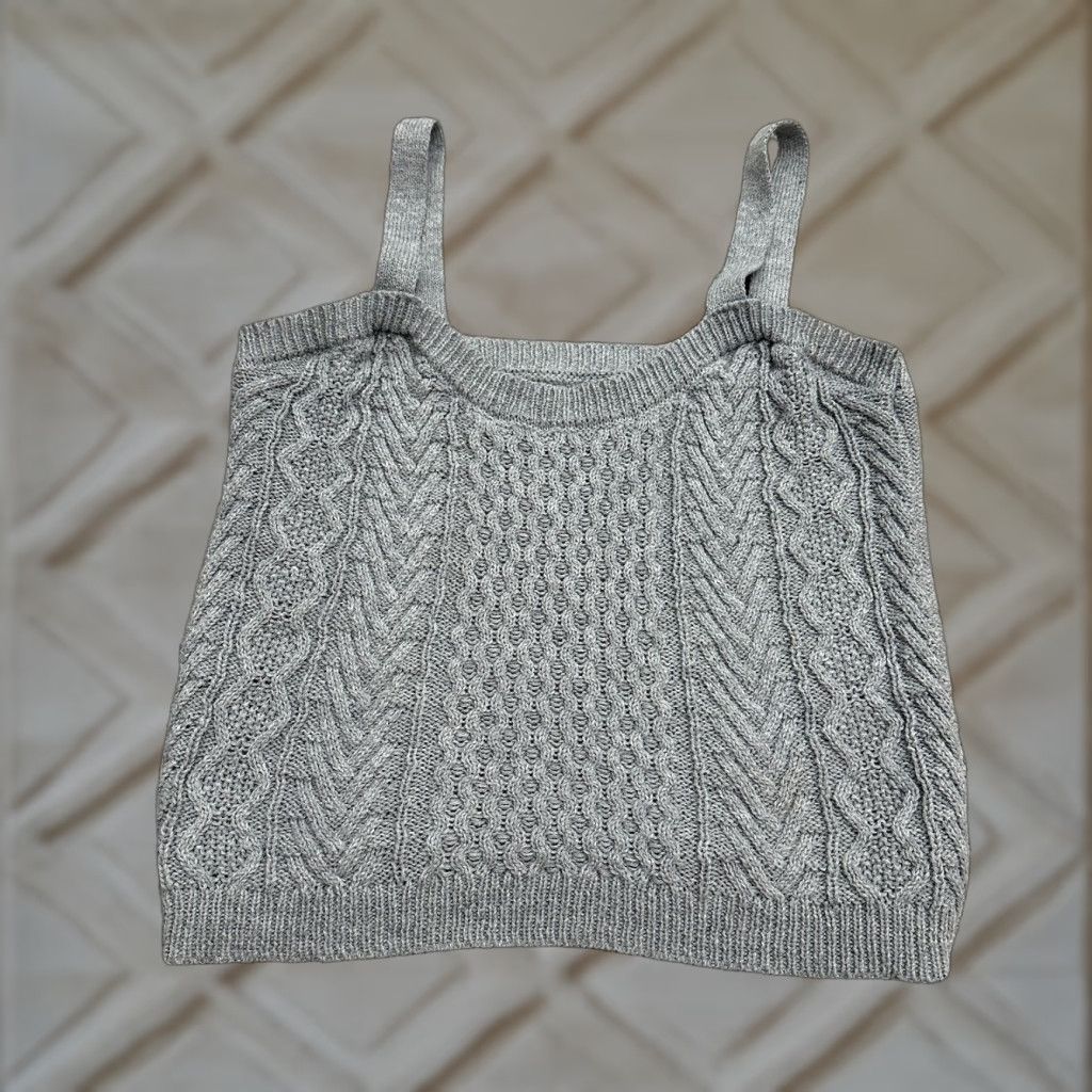 Vintage Absolutely Famous Tank Top Sweater Women L Gray Acrylic Cable-Knit Sleeveless Pullover Lightweight Breathable Size L / US 10 / IT 46 - 1 Thumbnail