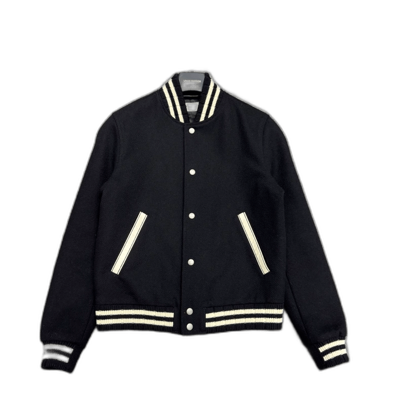 Saint Laurent Paris SLP Leather Letter Wool Varsity Jacket- Size US XL / EU 56 / 4 - 1 Thumbnail