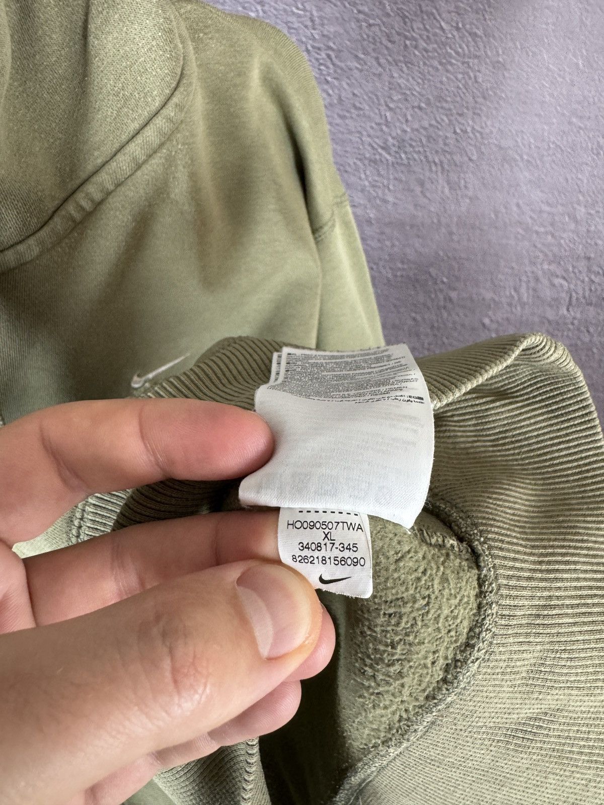 Nike × Vintage Nike vintage Y2K khaki green small logo hoodie swoosh drill Size US XL / EU 56 / 4 - 12 Thumbnail