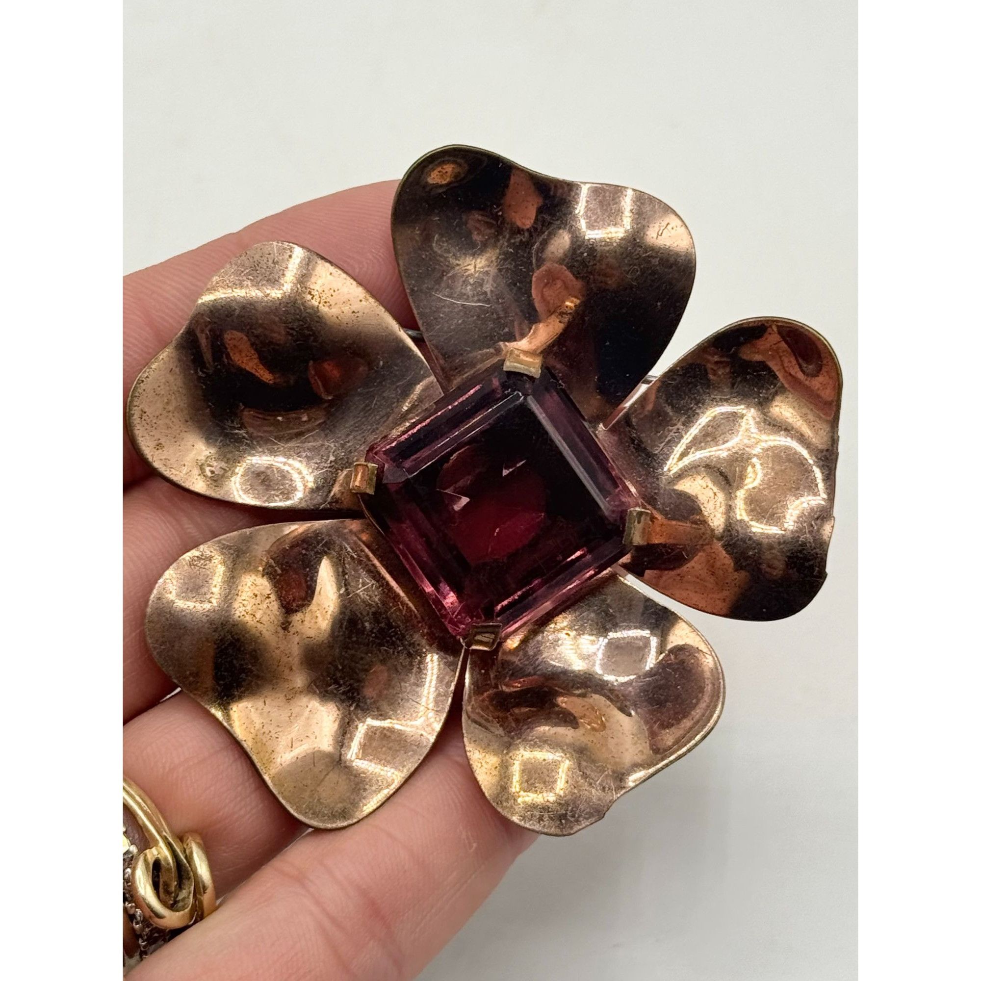 Vintage Vintage handmade large purple glass flower brooch pin Size ONE SIZE - 3 Thumbnail