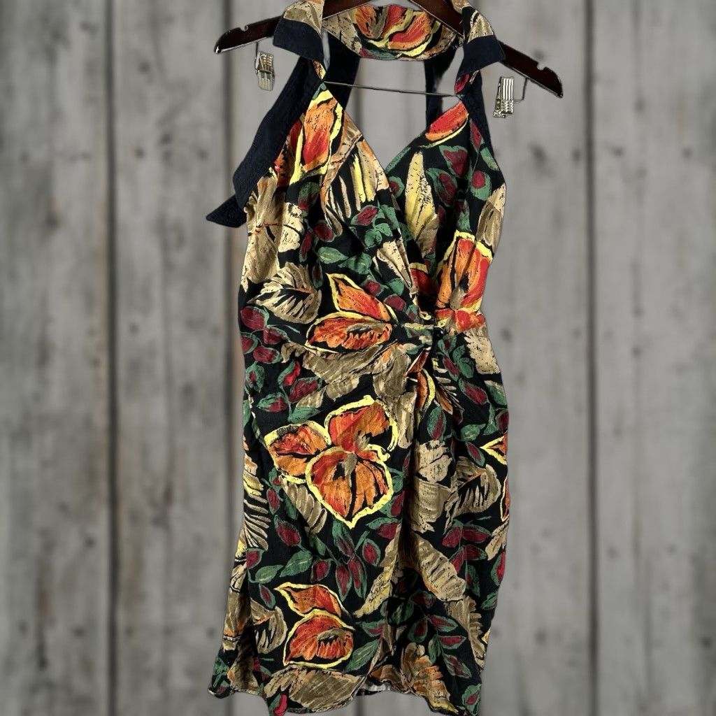 Vintage VINTAGE Barbara Barbara Midi Wrap Dress Womens Medium Floral Black 80s 90s Cottagecore Size M / US 6-8 / IT 42-44 - 1 Thumbnail