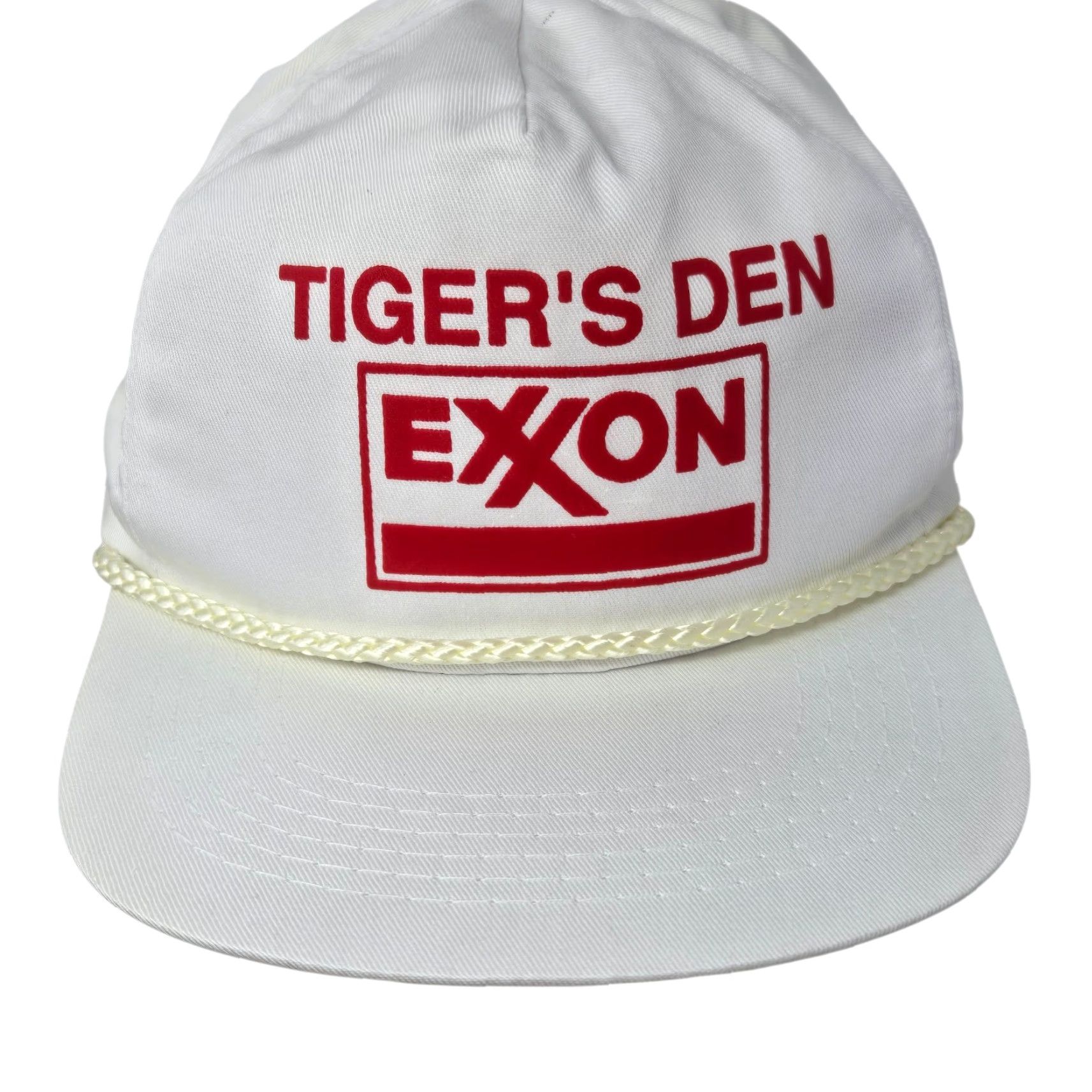 Roper VINTAGE Exxon Snapback Hat Tiger's Den Trucker Rare Rope White Red Cotton Cap Adjustable 1990s Men/Women? Size ONE SIZE - 2 Thumbnail