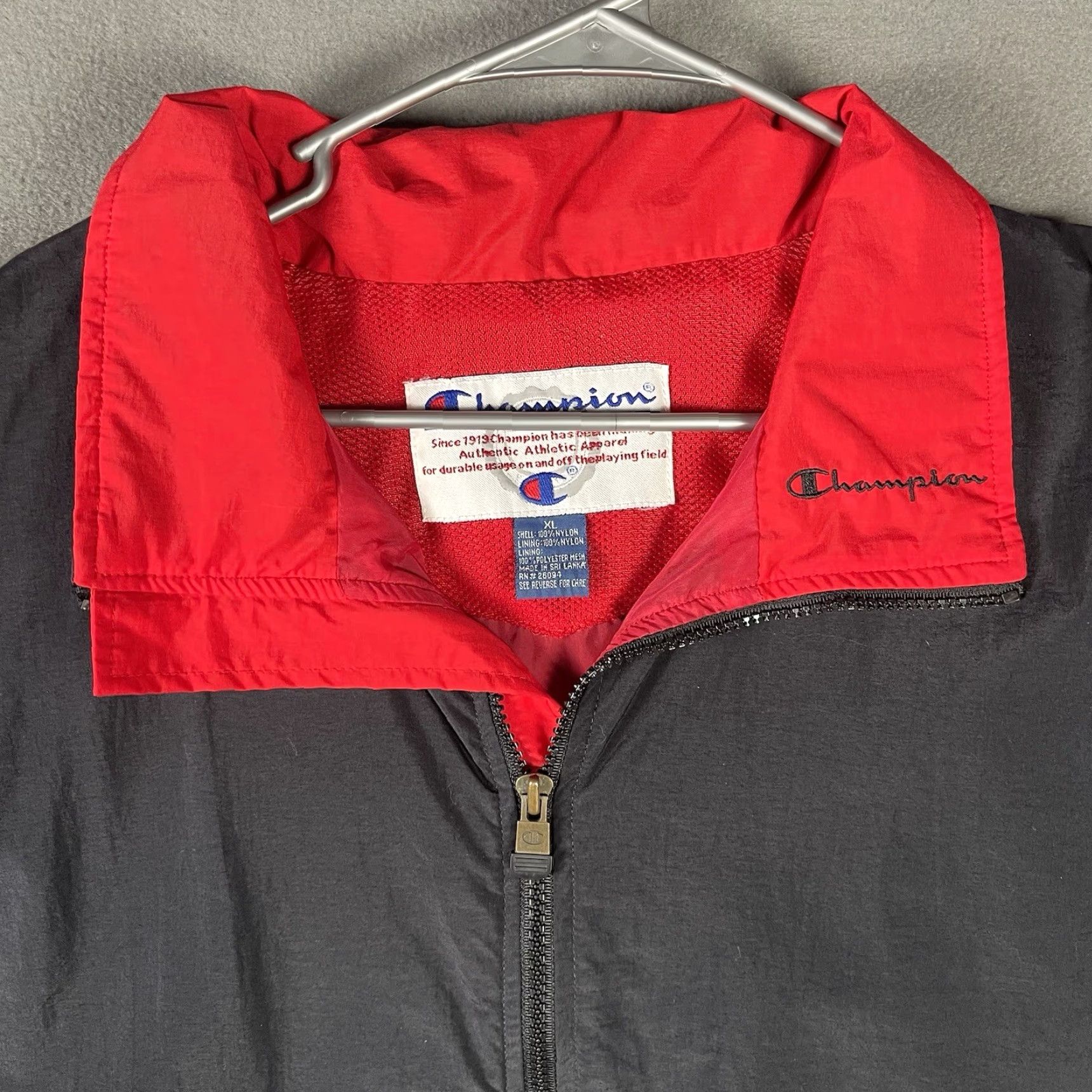 Champion VINTAGE Champion Windbreaker Full Zip Jacket XL Black Hidden Hood 90s Retro Sports Men Size US XL / EU 56 / 4 - 3 Thumbnail