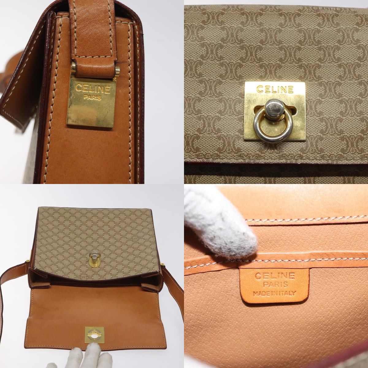 Celine CELINE Macadam Canvas Shoulder Bag Beige Gold Size ONE SIZE - 11 Thumbnail