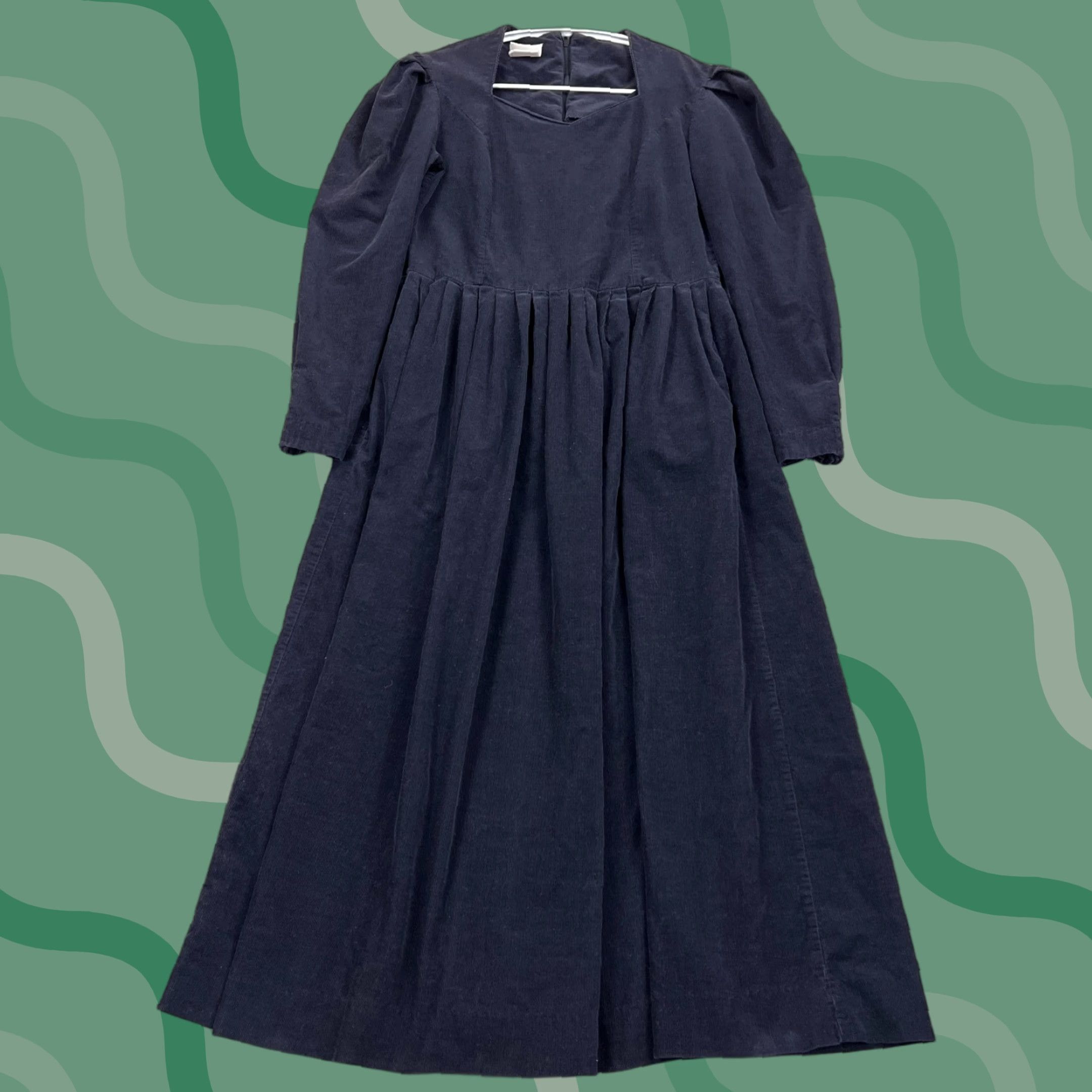Laura Ashley VTG Laura Ashley Dress Women's 10 Blue Corduroy Puff Sleeve Midi A-Line Prairie Bohemian 70s 80s 90s Womens Size L / US 10 / IT 46 - 1 Thumbnail