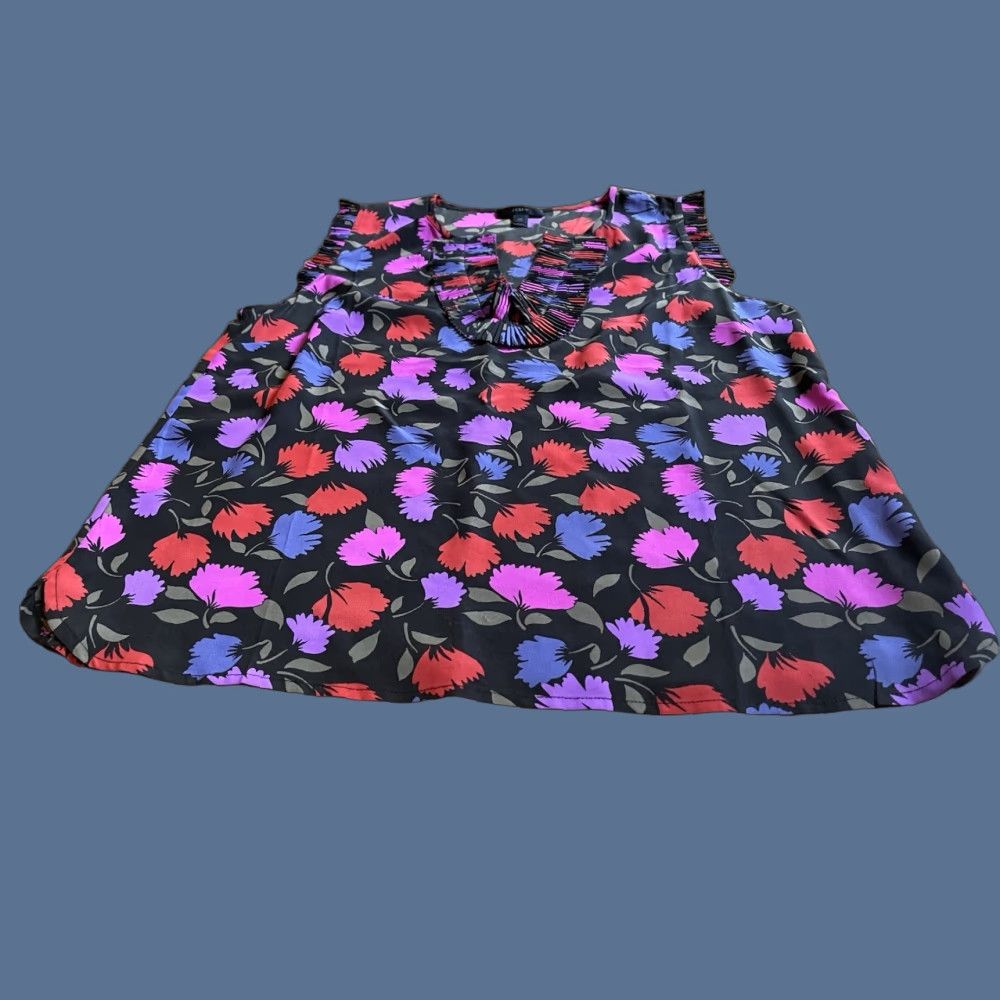 J.Crew J Crew Painted Pansy Floral Ruffle Silk Blouse Women’s 12P Pink Purple Red Multicolor Floral Sleeveless V-Neck Blouse Size XL / US 12-14 / IT 48-50 - 1 Thumbnail