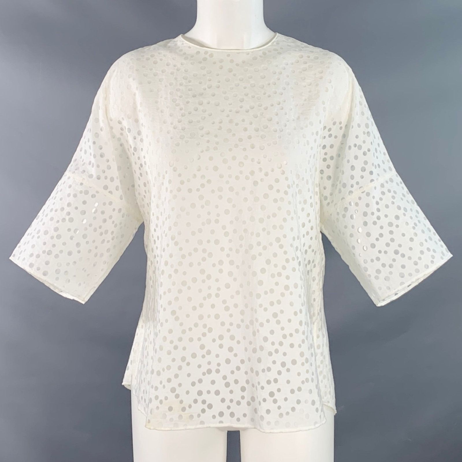Akris 6 White Viscose Blend Dots Short Sleeve Crew Neck Casual Top Size M / US 6-8 / IT 42-44 - 1 Thumbnail