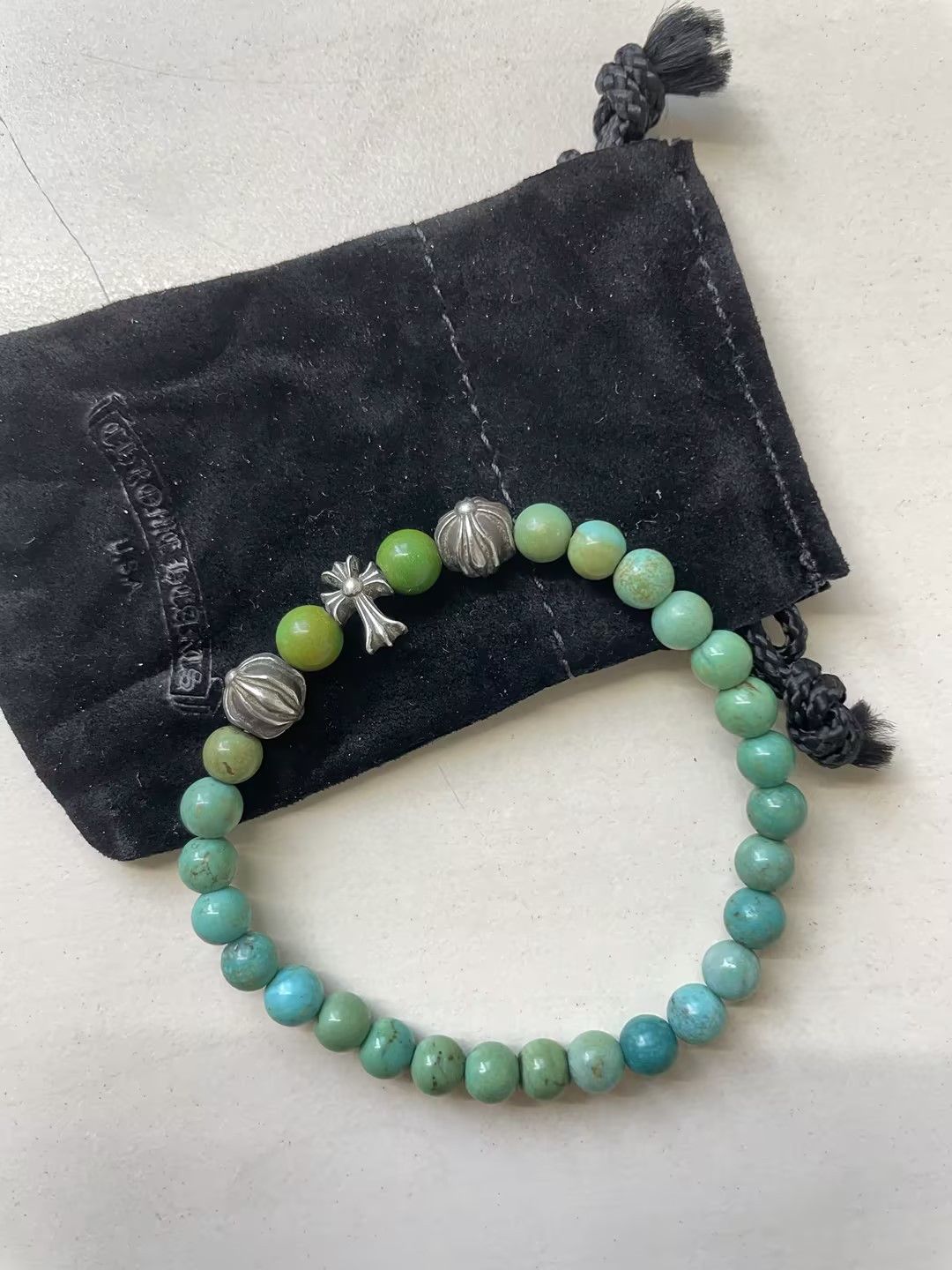 Chrome Hearts Chrome Hearts 6mm Turquoise Silver Cross Beaded Bracelet Size ONE SIZE - 6 Thumbnail