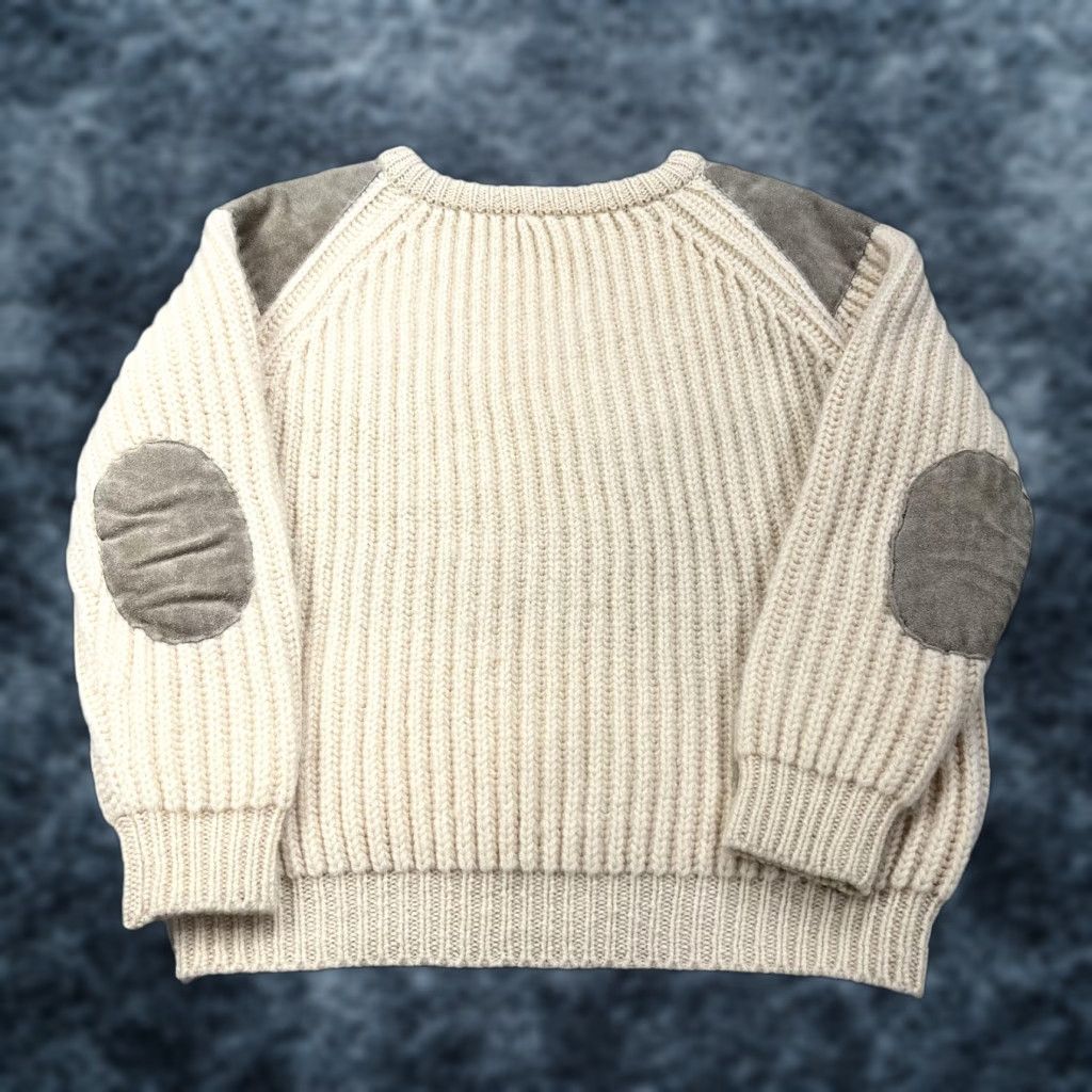 Commando VINTAGE Highland Chunky Wool Sweater Mens M Crew Neck Raglan Long Sleeve Beiges UK Elbow Patches Heavyweight 100% Wool Knit Pullover Size US M / EU 48-50 / 2 - 1 Thumbnail