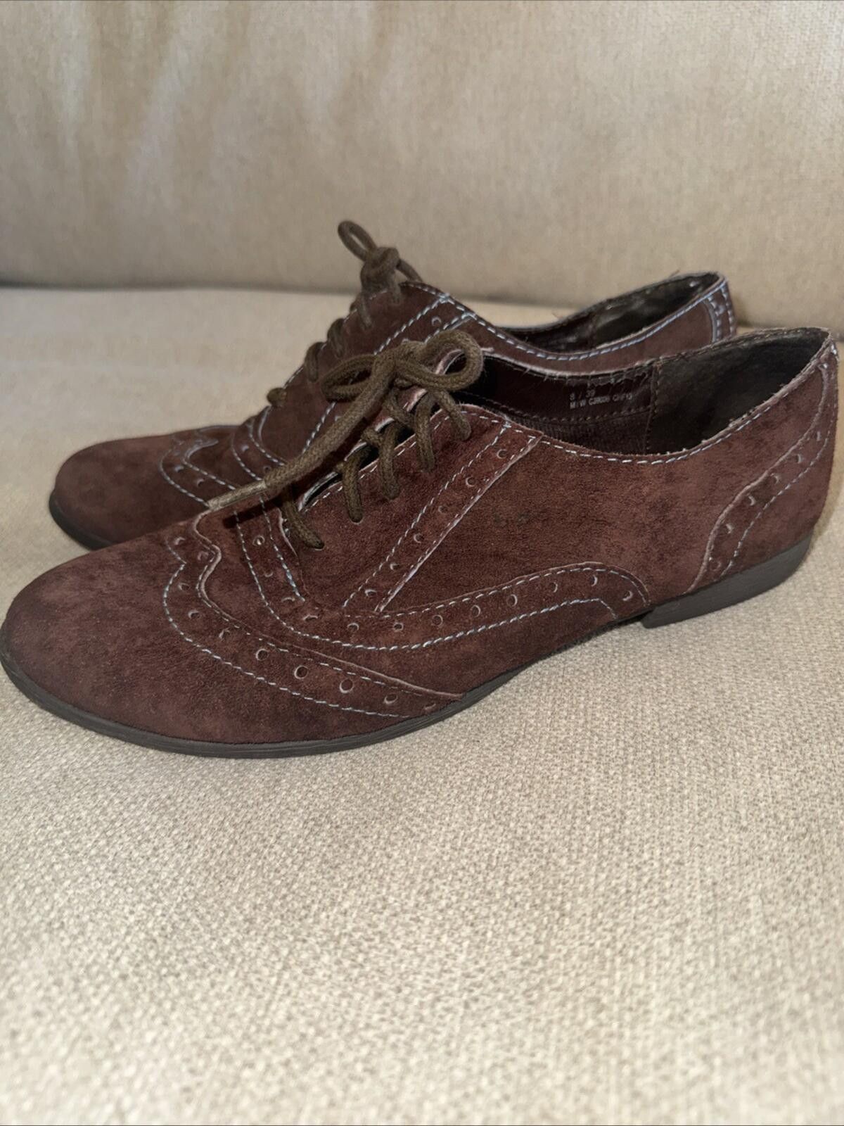 Born Born Suzette Wingtips Brown Suede Oxford Flat Blue Stitching Size US 8 / IT 38 - 6 Thumbnail