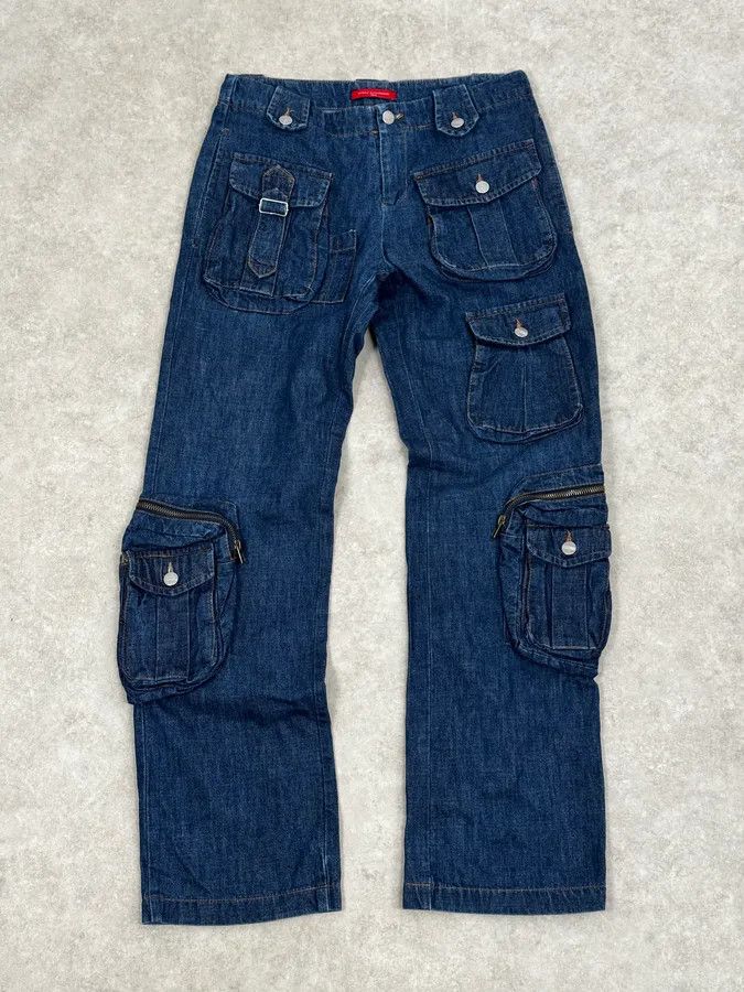 Daniele Alessandrini Daniele Alessandrini Blue Multi-Pocket Cargo Jeans Size US 32 / EU 48 - 4 Thumbnail