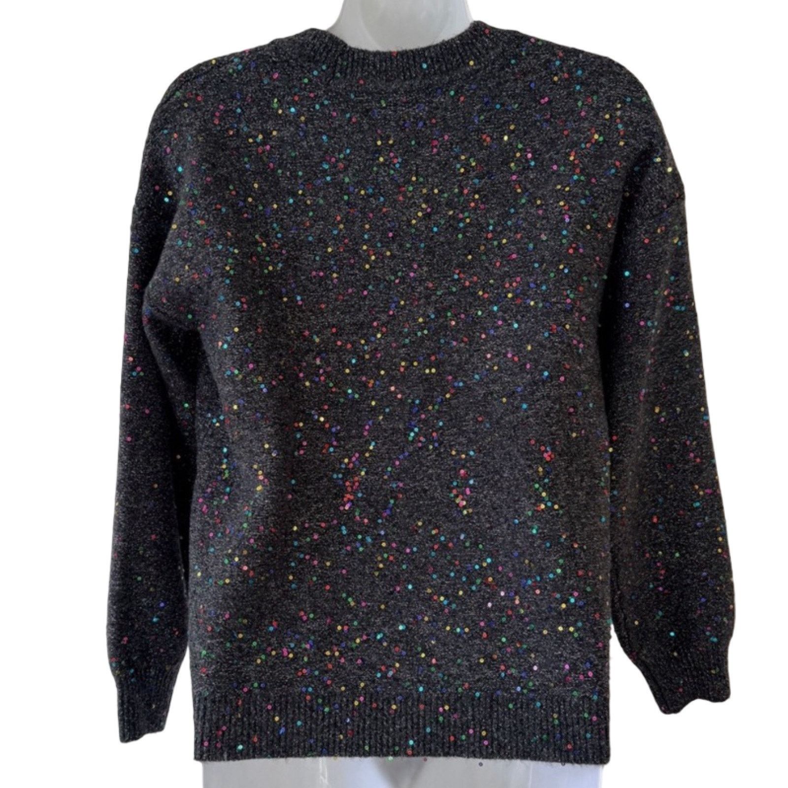 Loft LOFT Dark Gray Rainbow Sequins Knit Crew Neck Sweater size M Size M / US 6-8 / IT 42-44 - 7 Thumbnail