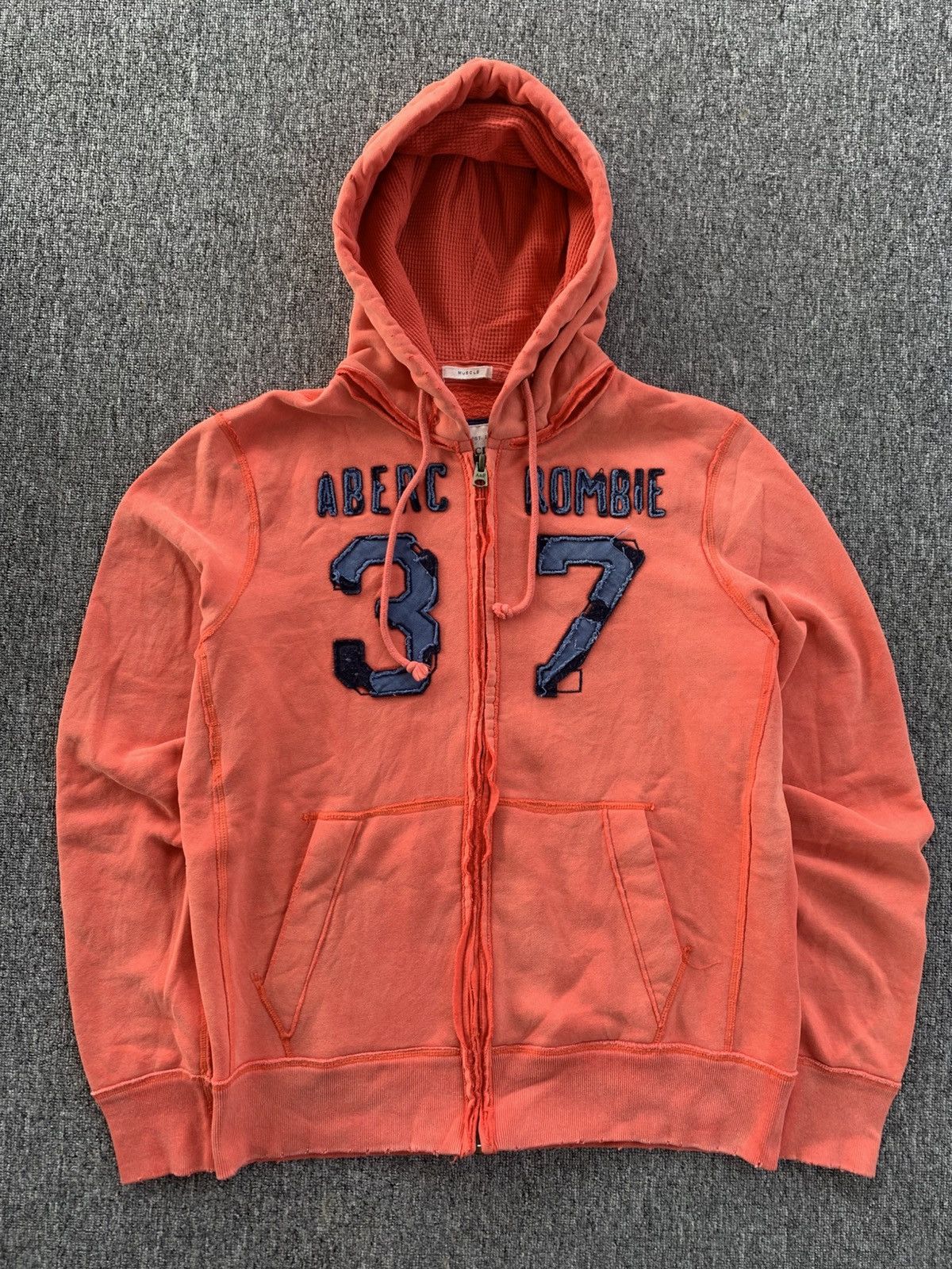 Abercrombie & Fitch Abercrombie 37 Distressed Vintage Orange Zip Jacket Hoodie Size US XL / EU 56 / 4 - 2 Thumbnail