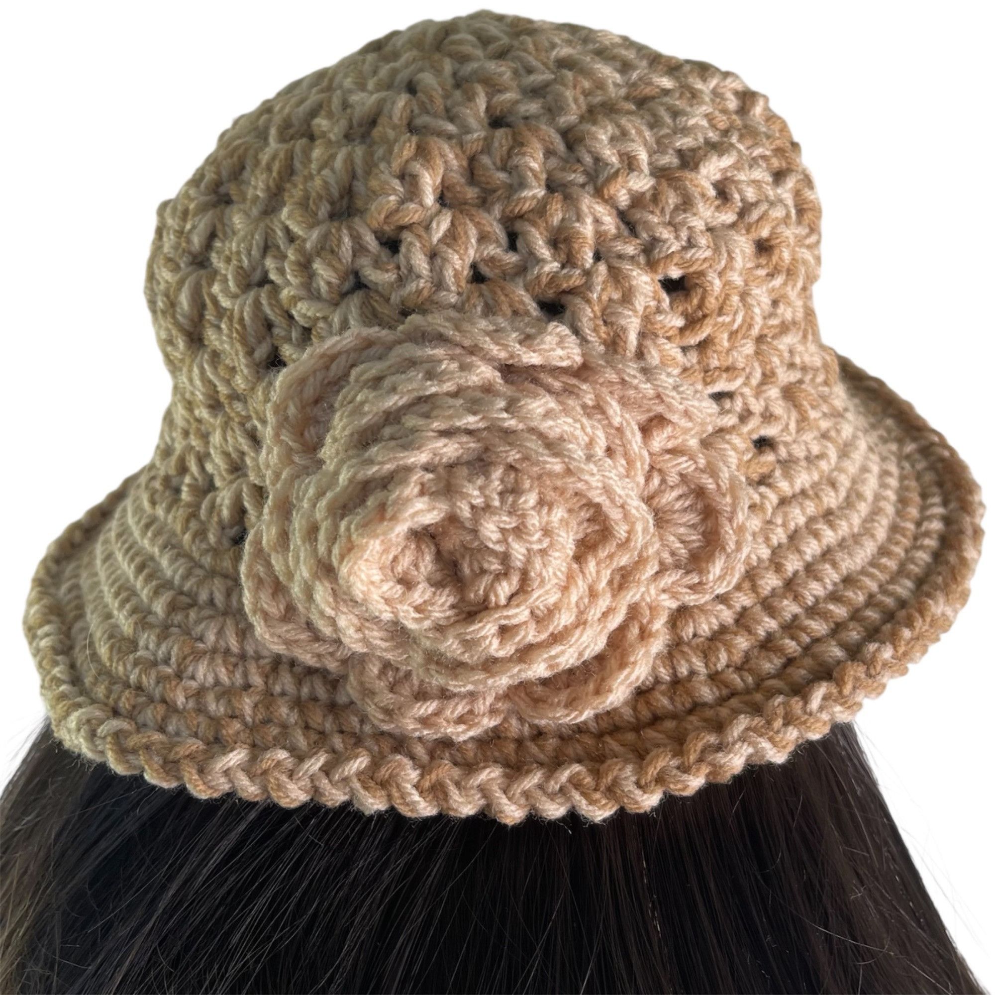 Handmade Crochet Bucket Hat Fancy Retro Cloche Style Tan Handmade Adu Size ONE SIZE - 4 Thumbnail